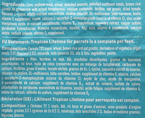 Hari Hagen Parrot Food - Tropican Lifetime Formula, 4 lb with Peanuts & Sunflower Seeds, Balanced Nutrition, Model 80531