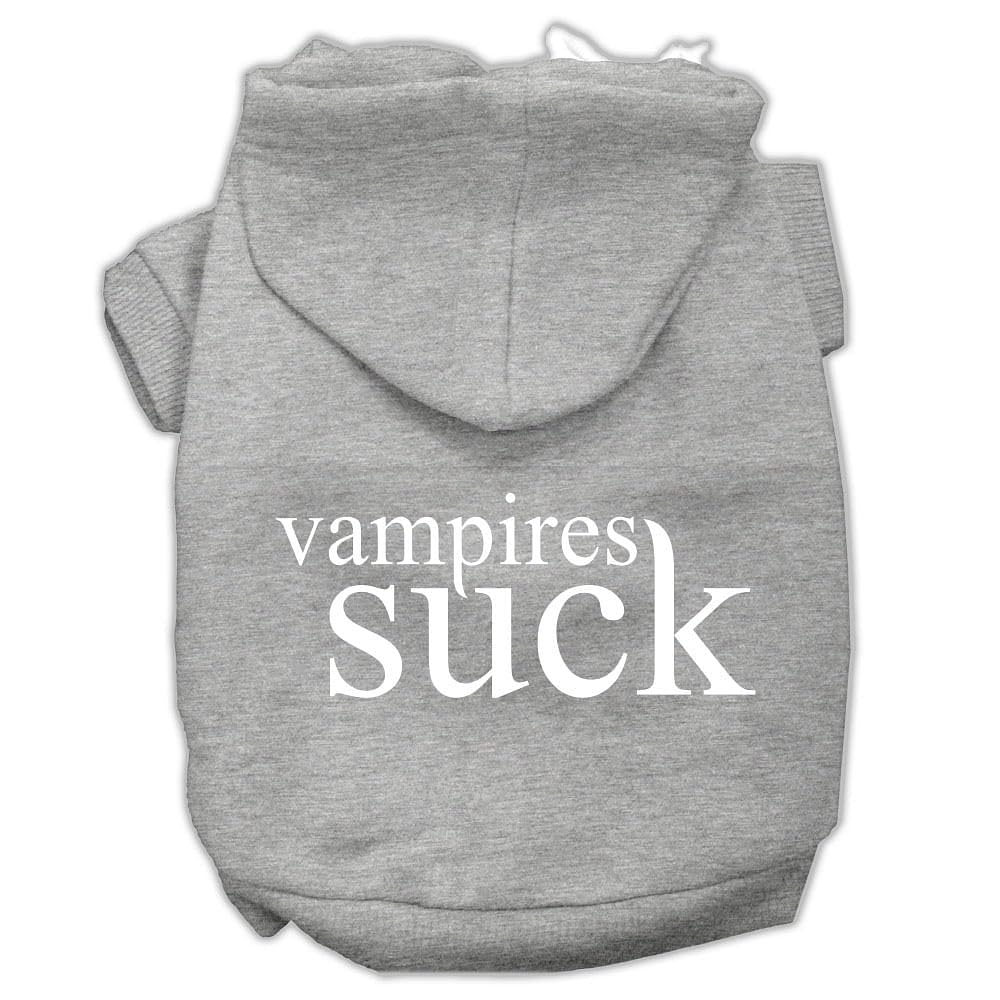 Halloween Pet, Dog & Cat Hoodie Screen Printed, &quot;Vampires Suck&quot; Grey 3XL (25-35 lbs.)