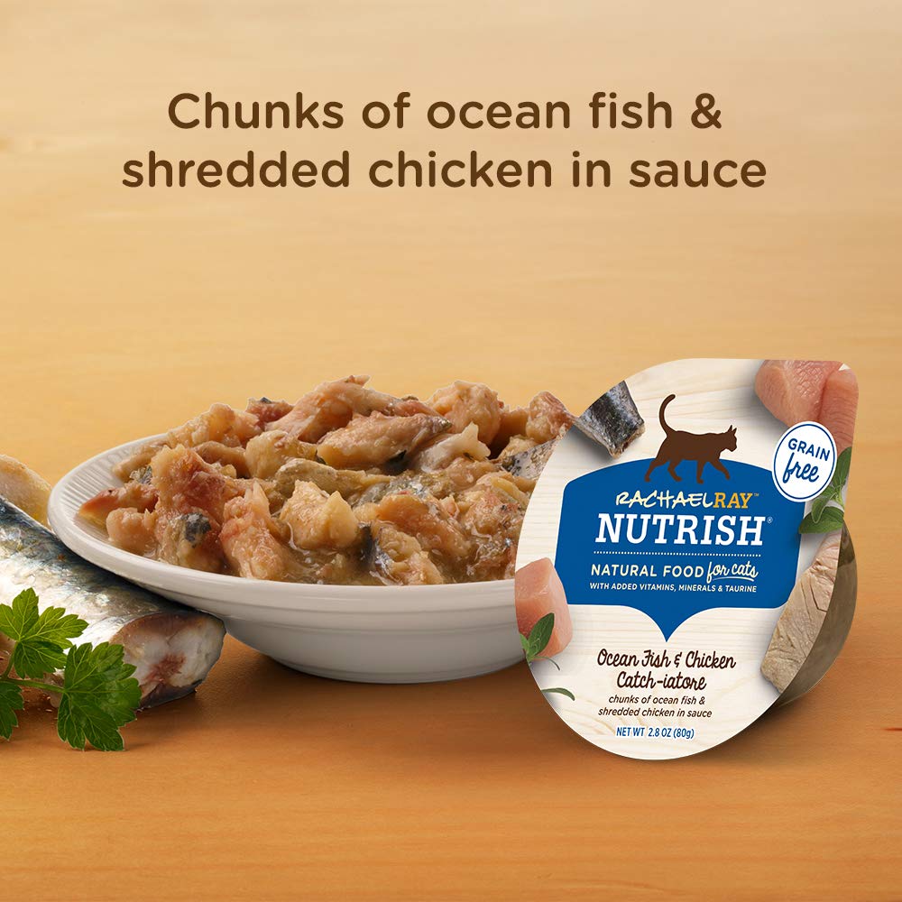 Rachael Ray Nutrish Natural Wet Cat Food, Ocean Fish & Chicken Catch-iatore Recipe, 2.8 Ounce Cup (Pack of 24), Grain Free, Brow