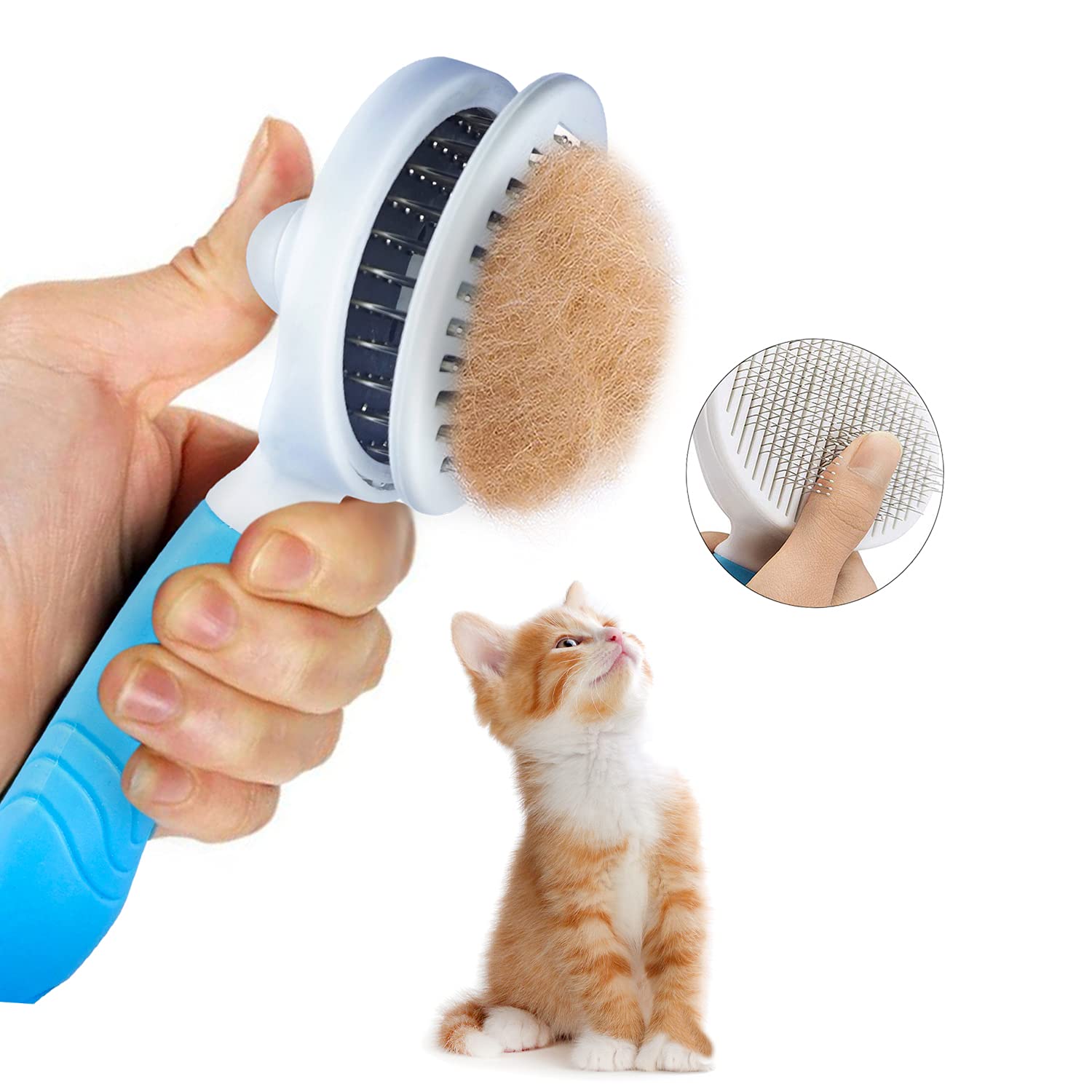 Cat Grooming Brush, Portable Slicker Brushes Comb Pet Soft Self Clean Brush For Shedding One Button Removes Loose Undercoat Mats