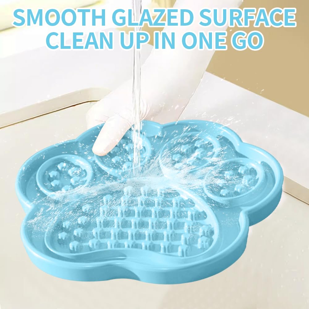 Ceramic Slow Feeder for Dogs & Cats, 8.8   Lick Mat and Puzzle Feeder Blue Cat Dish Slow for Anxiety Relief, Interactive Treats