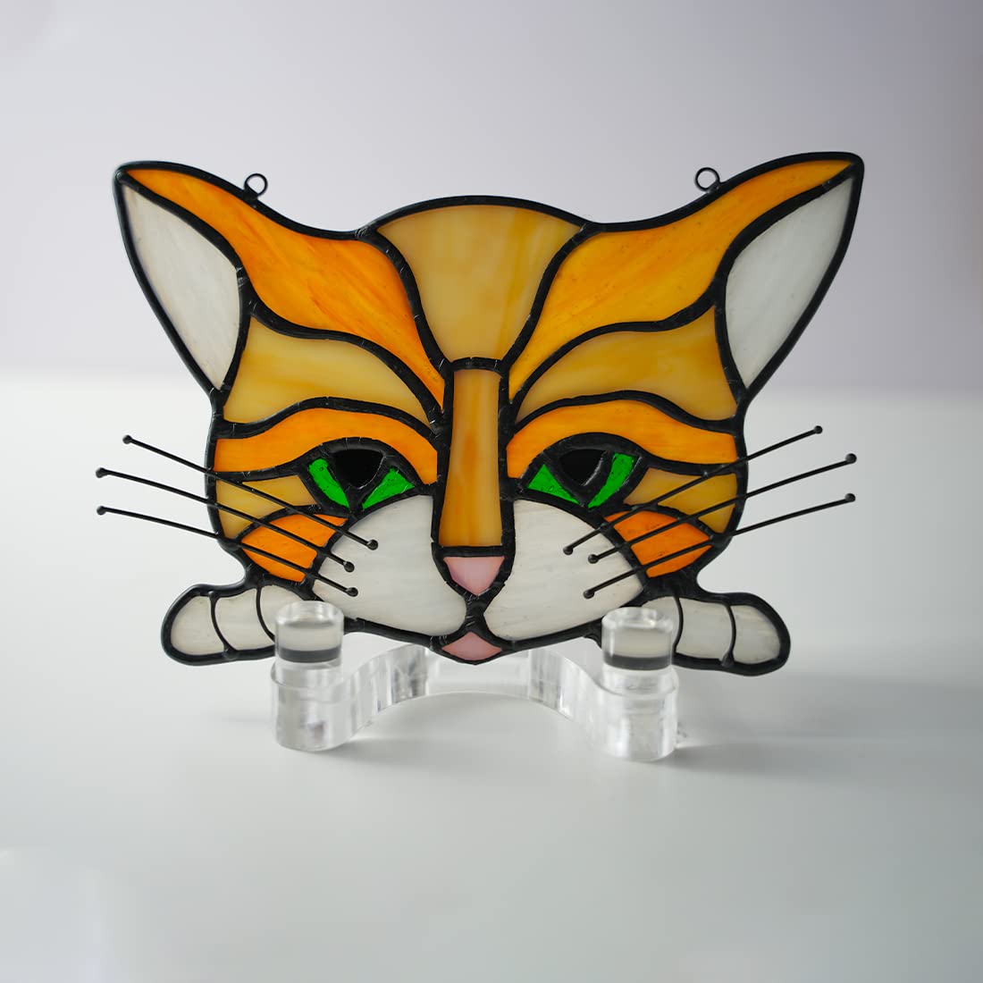 Boxcasa Cat Memorial Gifts Stained Glass Window Hangings,Orange Cat Decor Suncatcher Pet Cat Loss Sympathy Gift For Women Mom,Ca