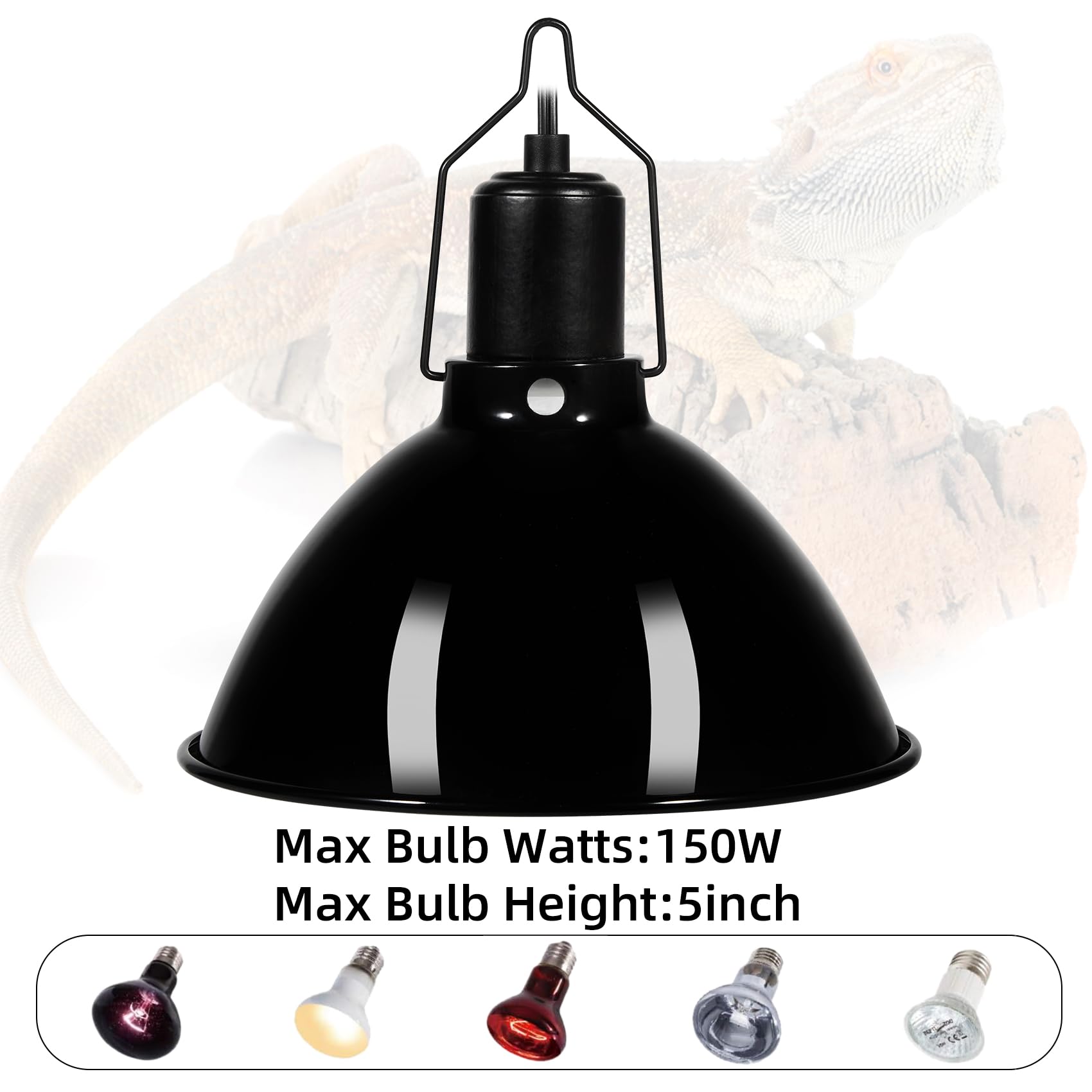 Dxophiex 8.5Inch Dome Reptile Heat Lamp Reptile Light Fixture Uvb Light Fixture Max 150W For Bearded Dragon, Turtles, Snake And