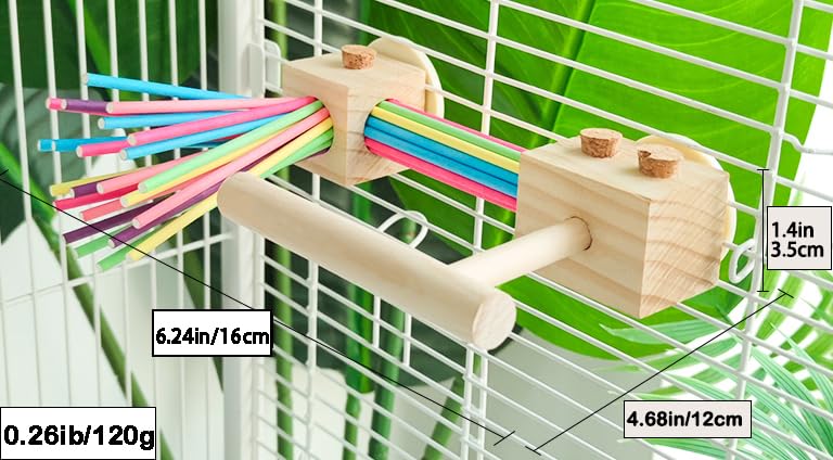 Parrot Cage Toy(4 Funcitons) Perch Standing With Pine Wood Foraging Smart Toy Soft Corks For Small To Regular Size Parrot Cockat