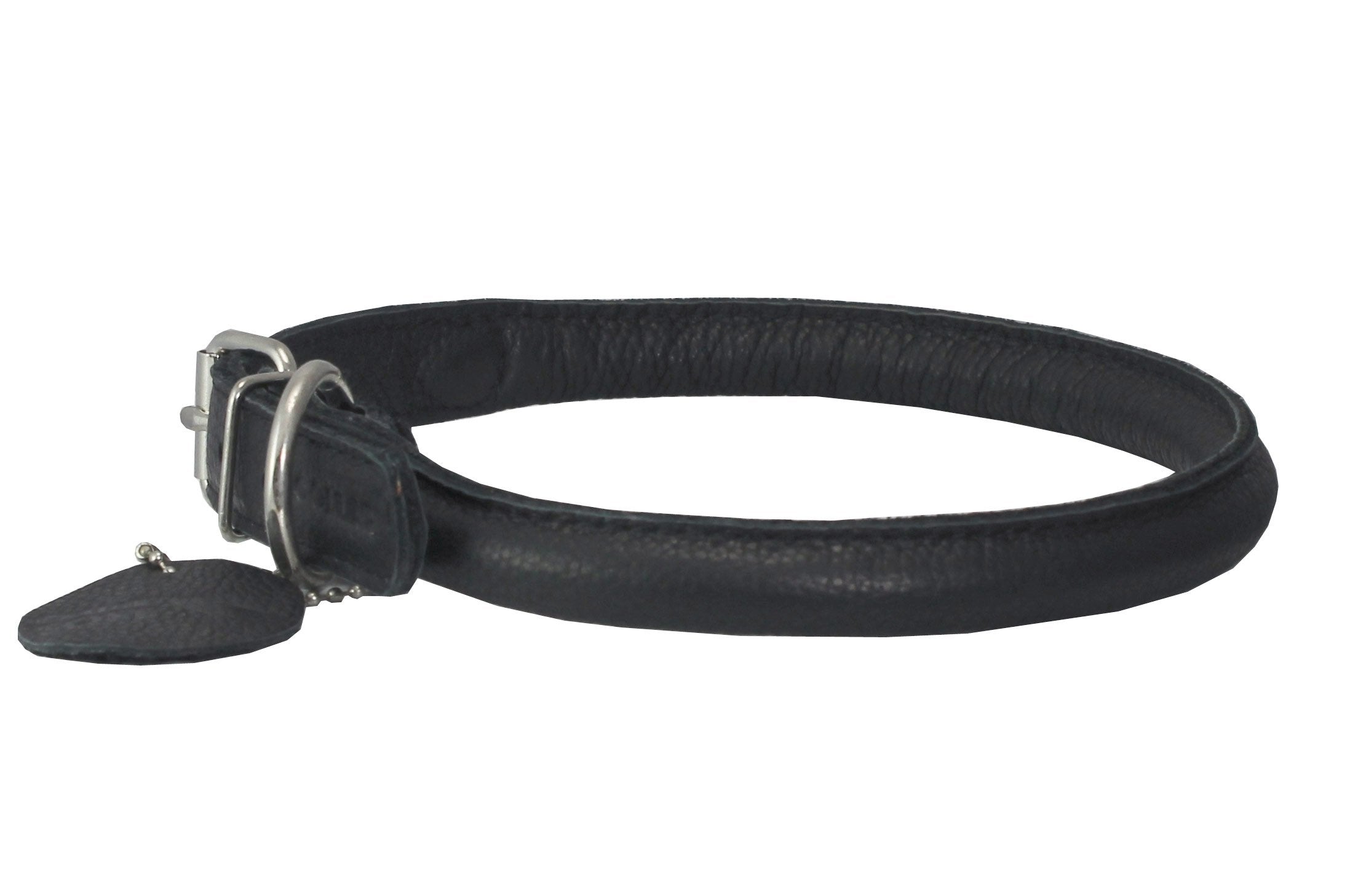 Genuine Leather Rolled Dog Collar 15''-18'' Neck Size, Chow Chow, Collie, Labrador