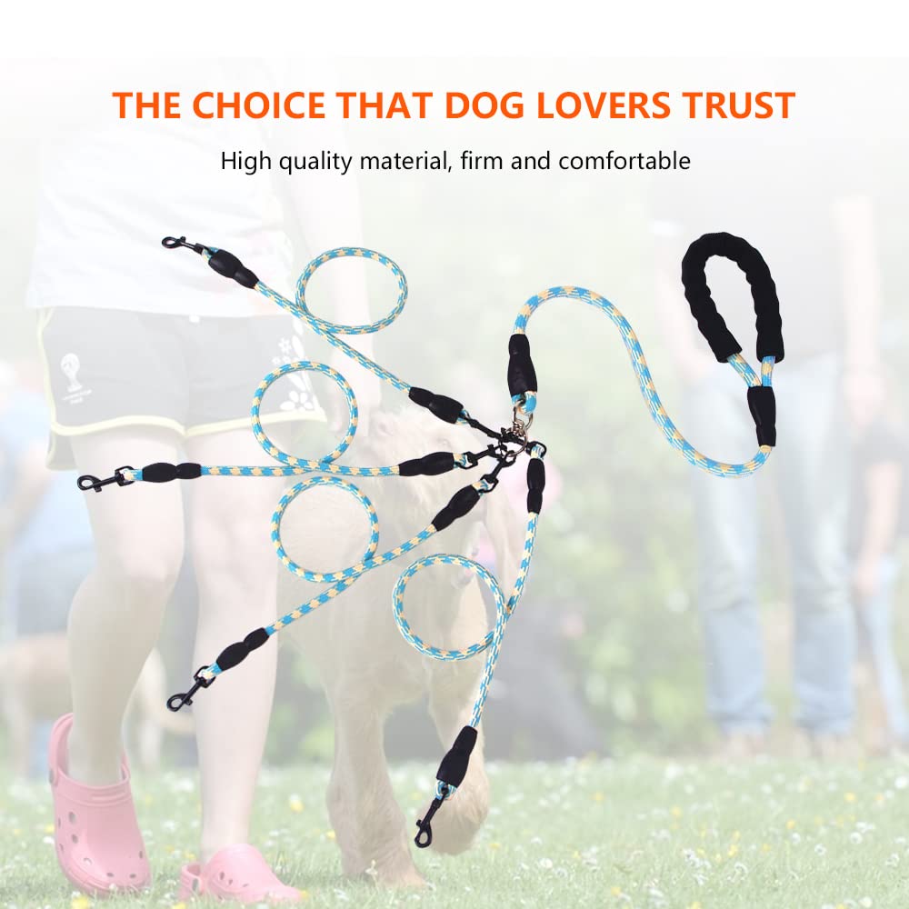 Four Dog Training Leash With Reflective, 360 Swivel No Tangle, Comfortable For Large Medium Small Dogs (Blue, Four Leashes)