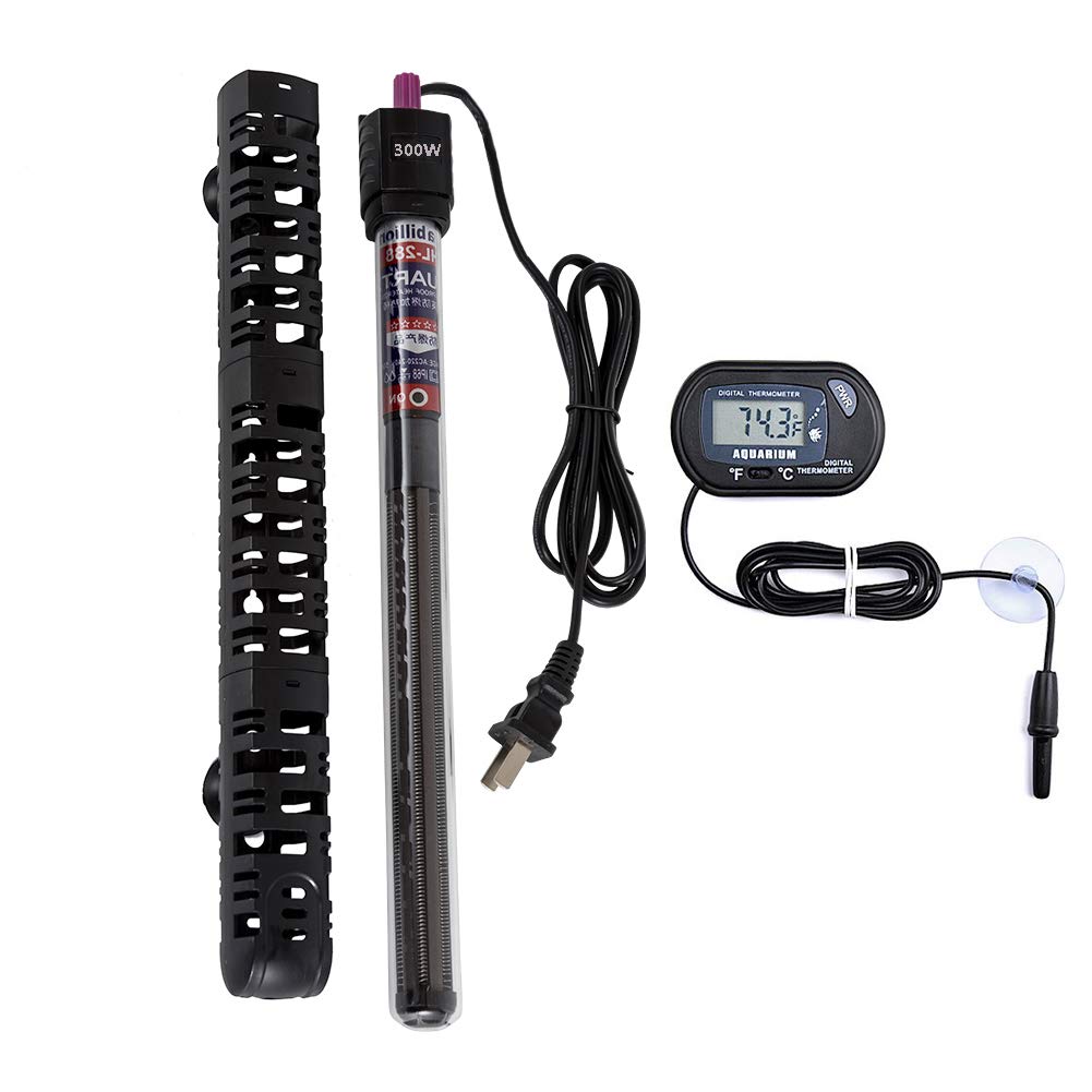 MQ Submersible Aquarium Heater Auto Thermostat, 300W Fish Tank Heater with LCD Digital Aquarium Thermometer, Shatter-Proof and B