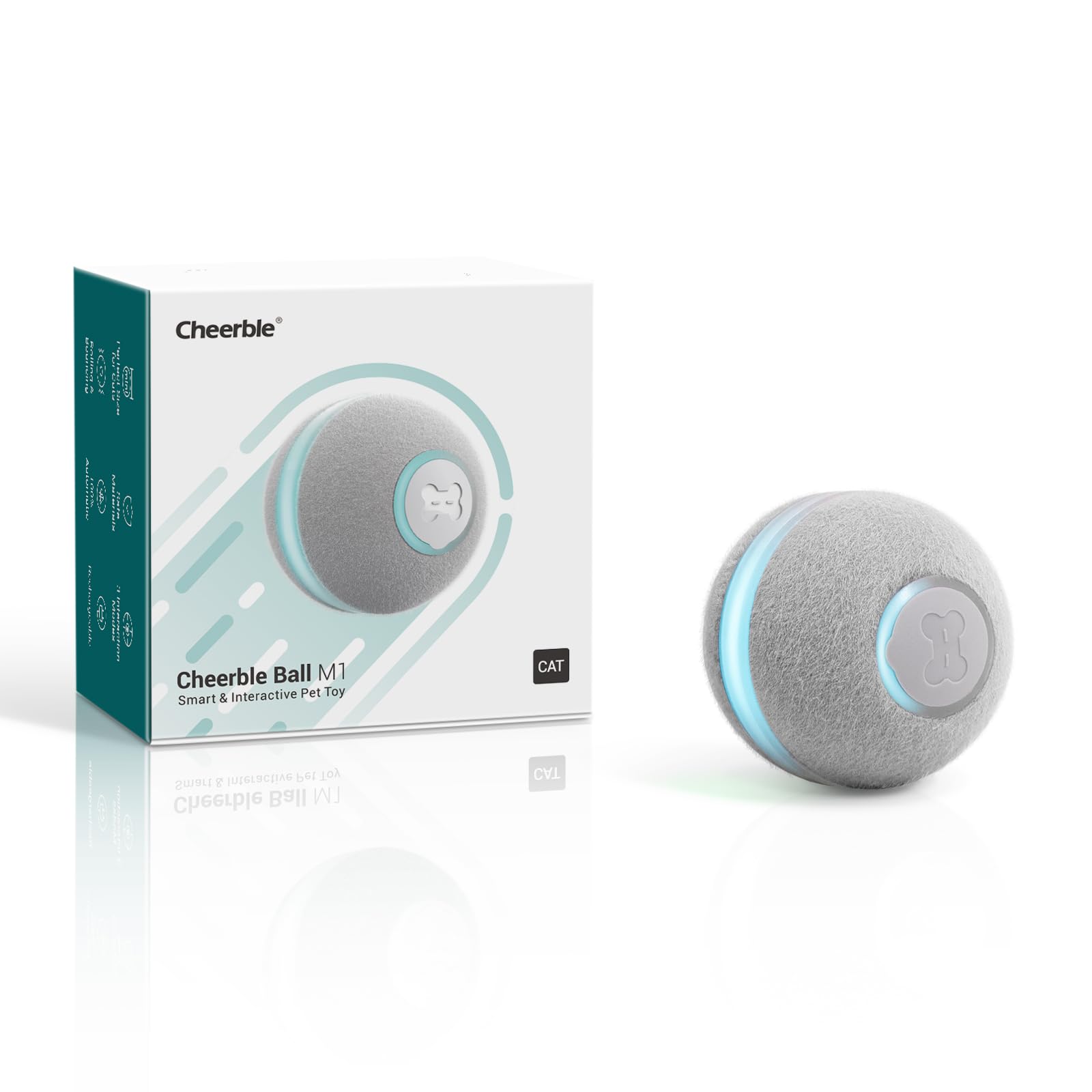 Cheerble Smart Interactive Cat Toy, Automatic Moving Bouncing Rolling Ball For Indoor Cat Kitten, Peppy Pet Ball With Lights And Bell, Grey