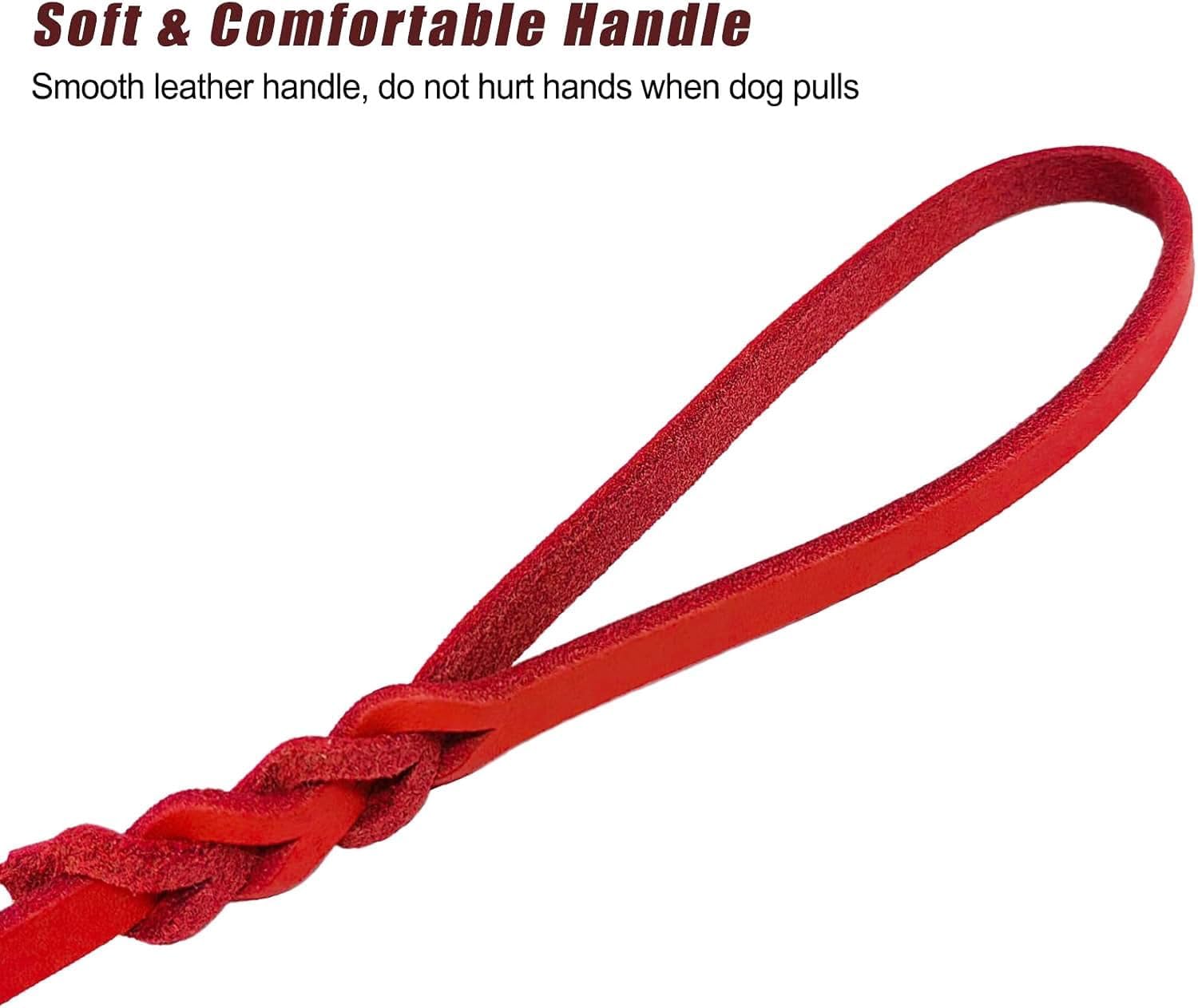 Lwbmg Leather Dog Leash - 4Ft X 1/2 Inch, Braided, Comfortable Training Leash For Small & Medium Dogs - Red