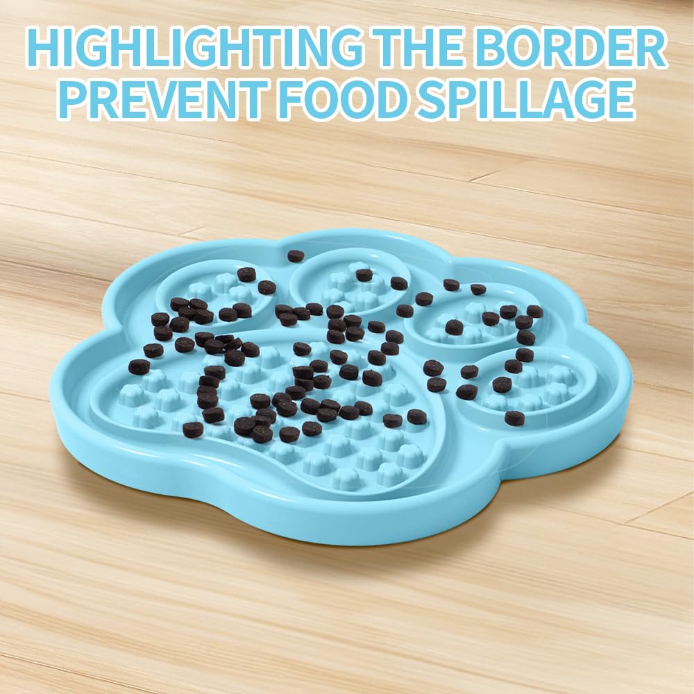 Ceramic Slow Feeder for Dogs & Cats, 8.8   Lick Mat and Puzzle Feeder Blue Cat Dish Slow for Anxiety Relief, Interactive Treats