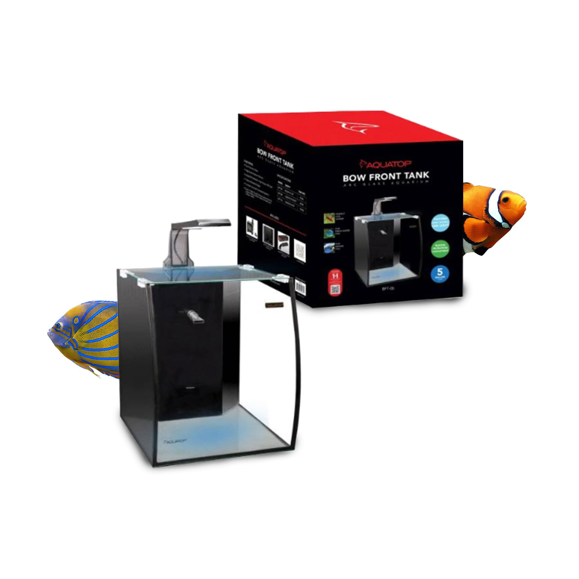 Aquatop 21.6 Gallon Bow Front Glass Aquarium Kit With Filter & Led Light - Complete Desktop Fish Tank For Freshwater & Saltwater