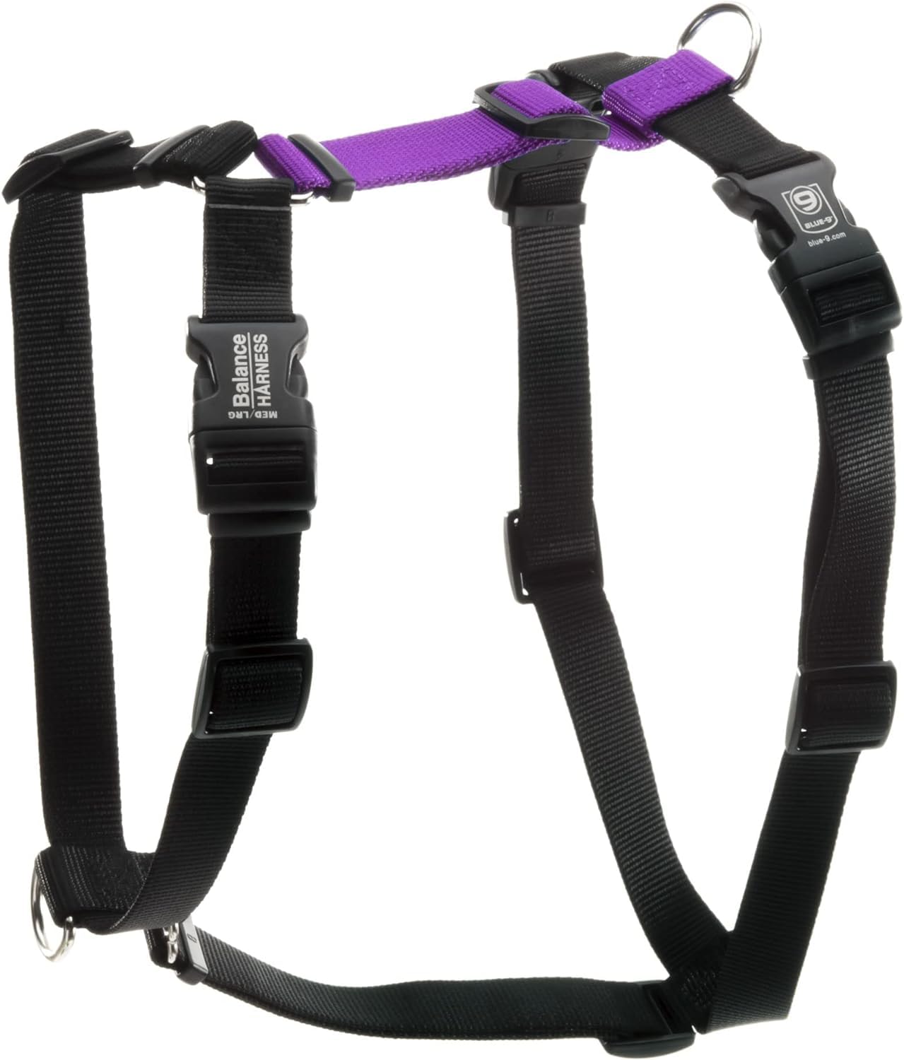 Blue-9 Buckle-Neck Balance Harness, Fully Customizable Fit No-Pull Harness, Ideal For Dog Training And Obedience, Made In The Usa, Purple, Large