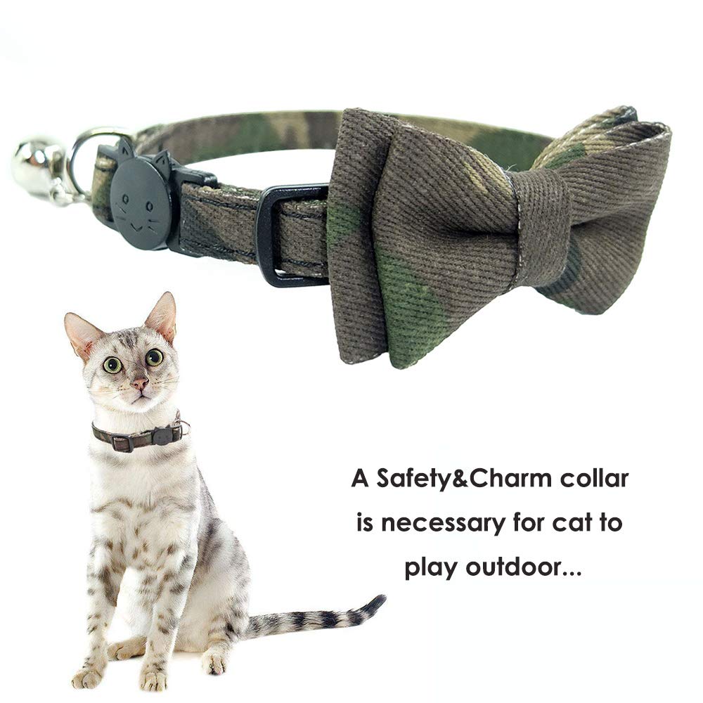 Cat Collar Breakaway With Bell And Bow Tie, Plaid Design Adjustable Safety Kitty Kitten Collars(6.8-10.8In) (Camouflage 2&3)