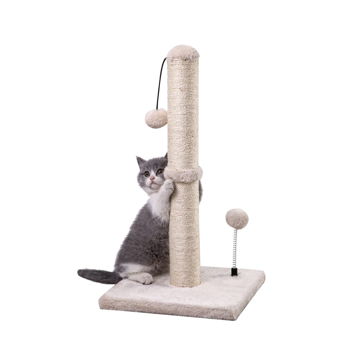 Mecool Cat Scratching Post Premium Basics Kitten Scratcher Sisal Scratch Posts With Hanging Ball 22In For Kittens Or Smaller Cats (22 Inches For Kitten, Beige)