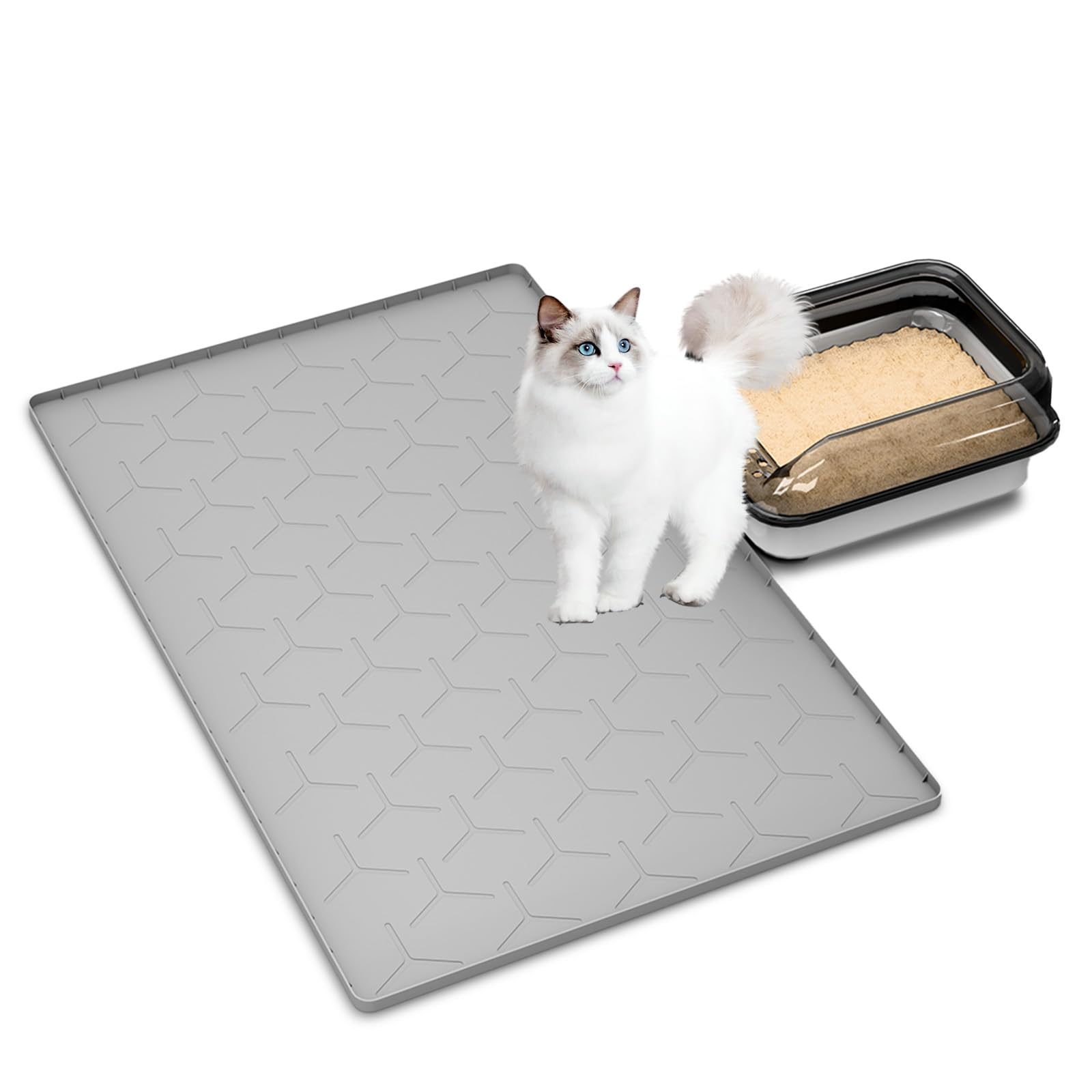 Large Silicone Cat Litter Mat: Easy To Clean Kitty Scratch Pad Soft And Waterproof Litter Box Trapping Mat (22'X34'- Grey)