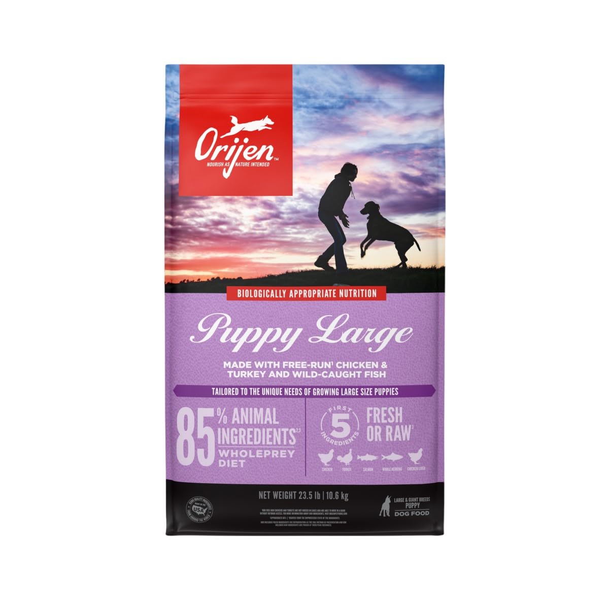 ORIJEN Puppy Large Dry Dog Food, Grain Free Dry Dog Food for Puppies, Fresh or Raw Ingredients, 23.5lb