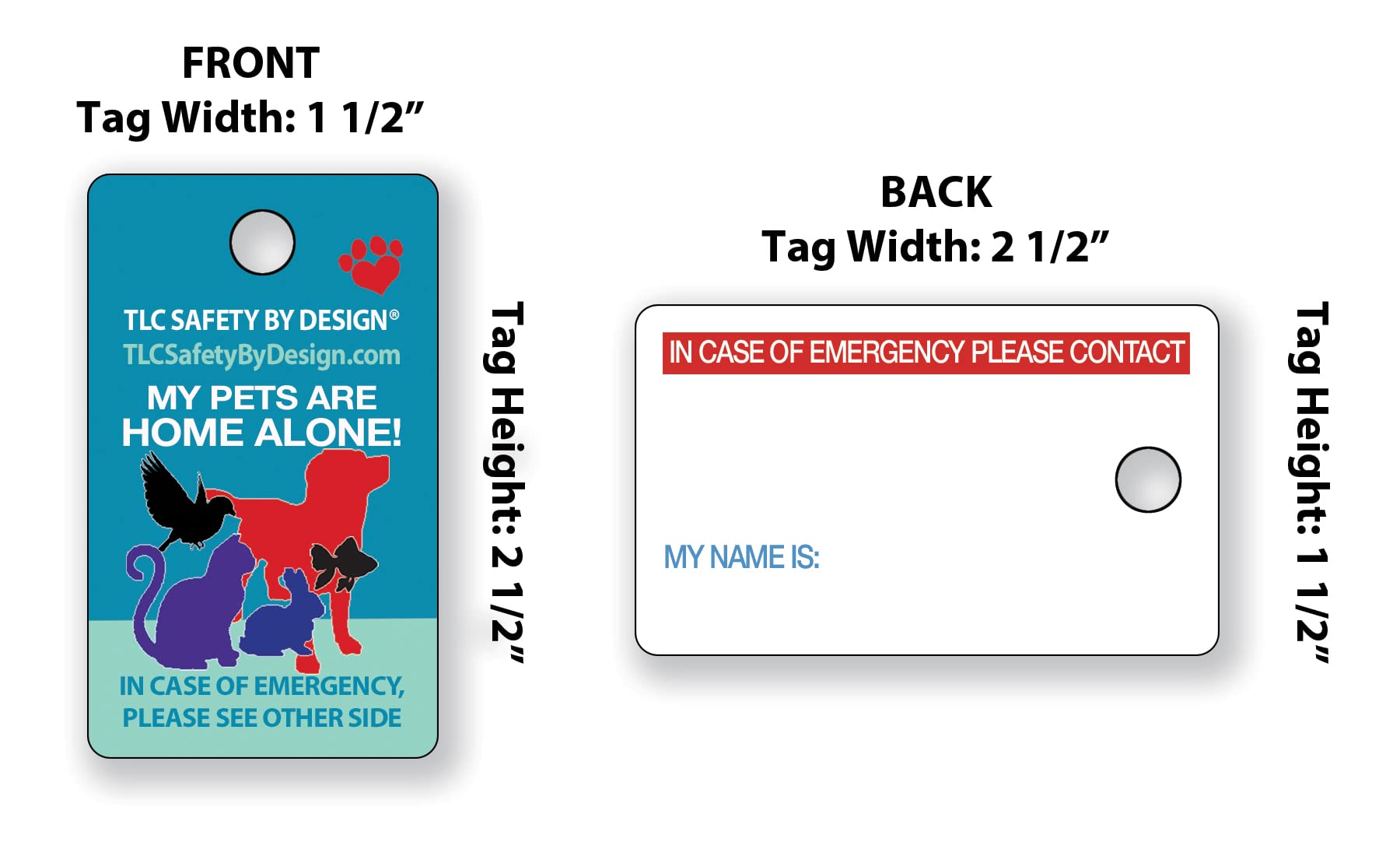 Tlc Safety By Design My Pets Dog Cat Are Home Alone Emergency Alert I.D. 2 Pk. Plastic Key Tags With Contact Call Card (Standard Set Of 2, Pets Home Alone Key Tag Set)