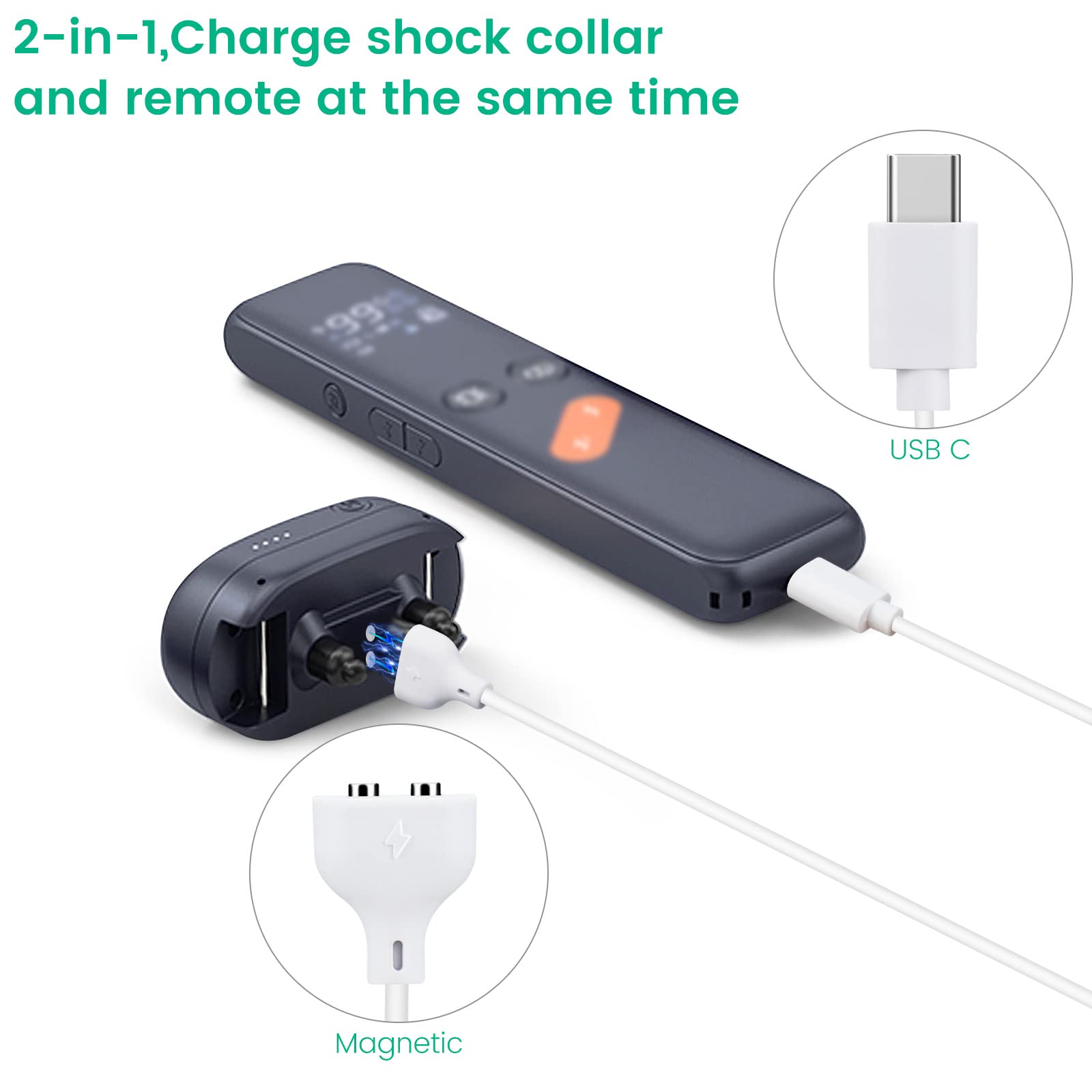2-Pack Charger Replacement For Delupet And Compatible With Yawpet Dog Training Collar, 2-In-1 Magnetic Charging And Usb C Cable,