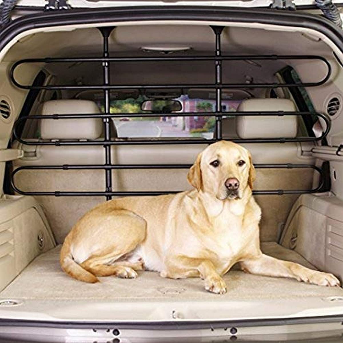Guardian Gear Vehicle Pet Barrier, Strong, Sturdy, Pressure-Mounted, And Heavy-Duty Adjustable Steel Rubber - Black