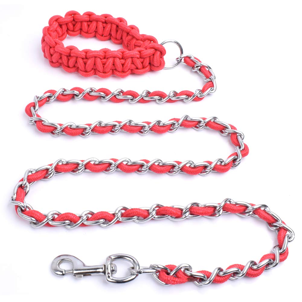 Chew Proof Chain Dog Leash 5.5Ft Heavy Duty Dog Leashes Metal Pet Chain Lead With Soft Rope Handle For Medium Large Dogs