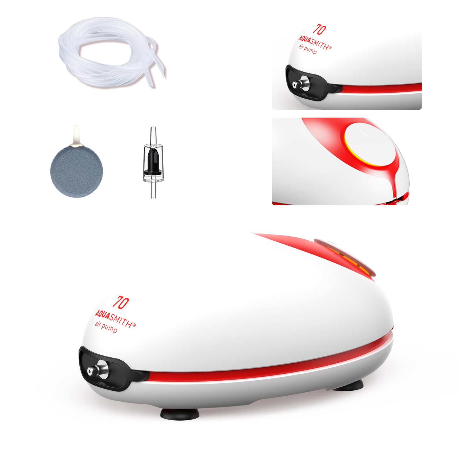 AQUASMITH 3w Ultra Quiet Aquarium Air Pump, Aquarium Aerator Adjustable Airflow, Single Hole Suitable for 70 to 100 GPH Fish Tan