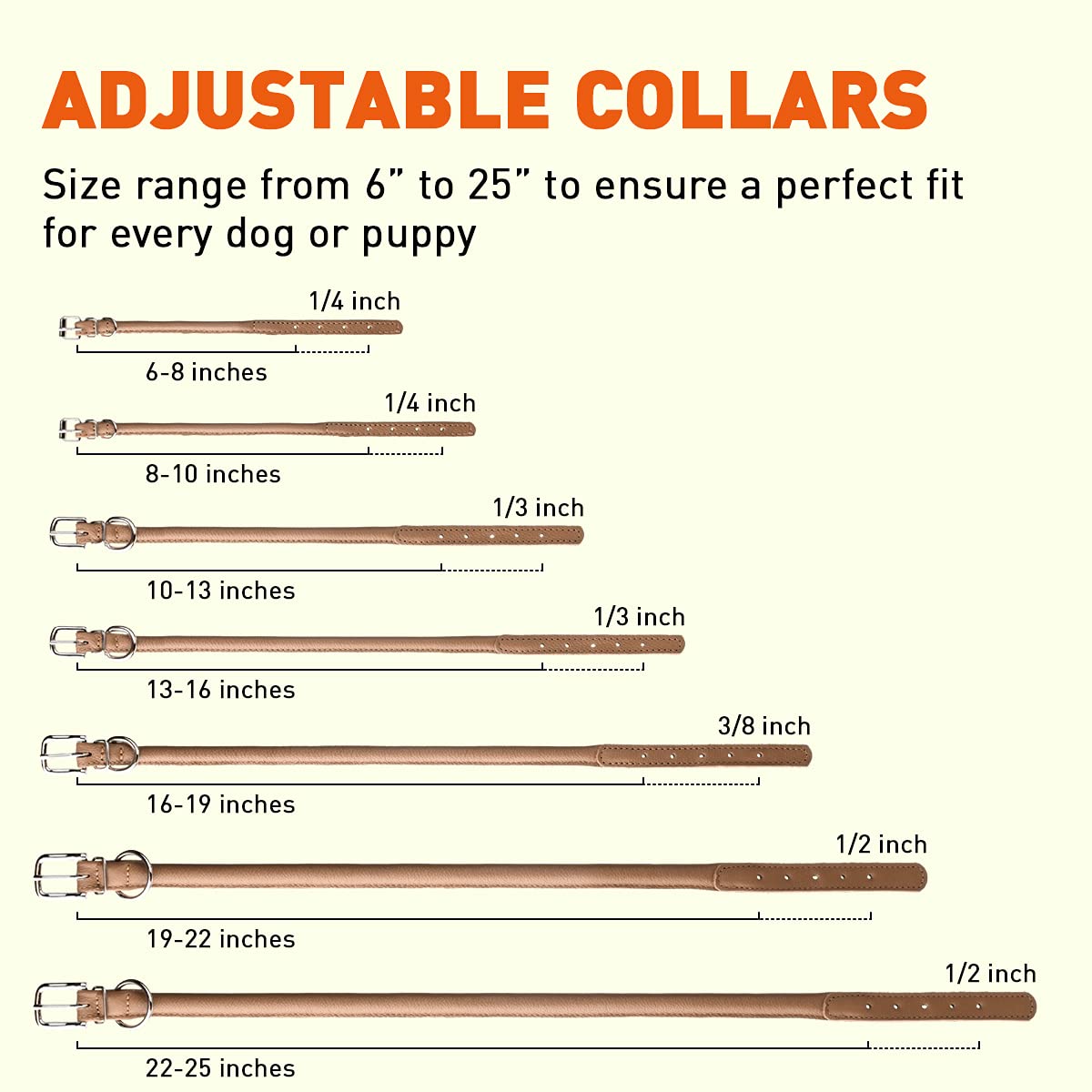 Dogline Soft And Padded Rolled Round Leather Collar For Dogs W1/2'' - L22''-25'', Brown