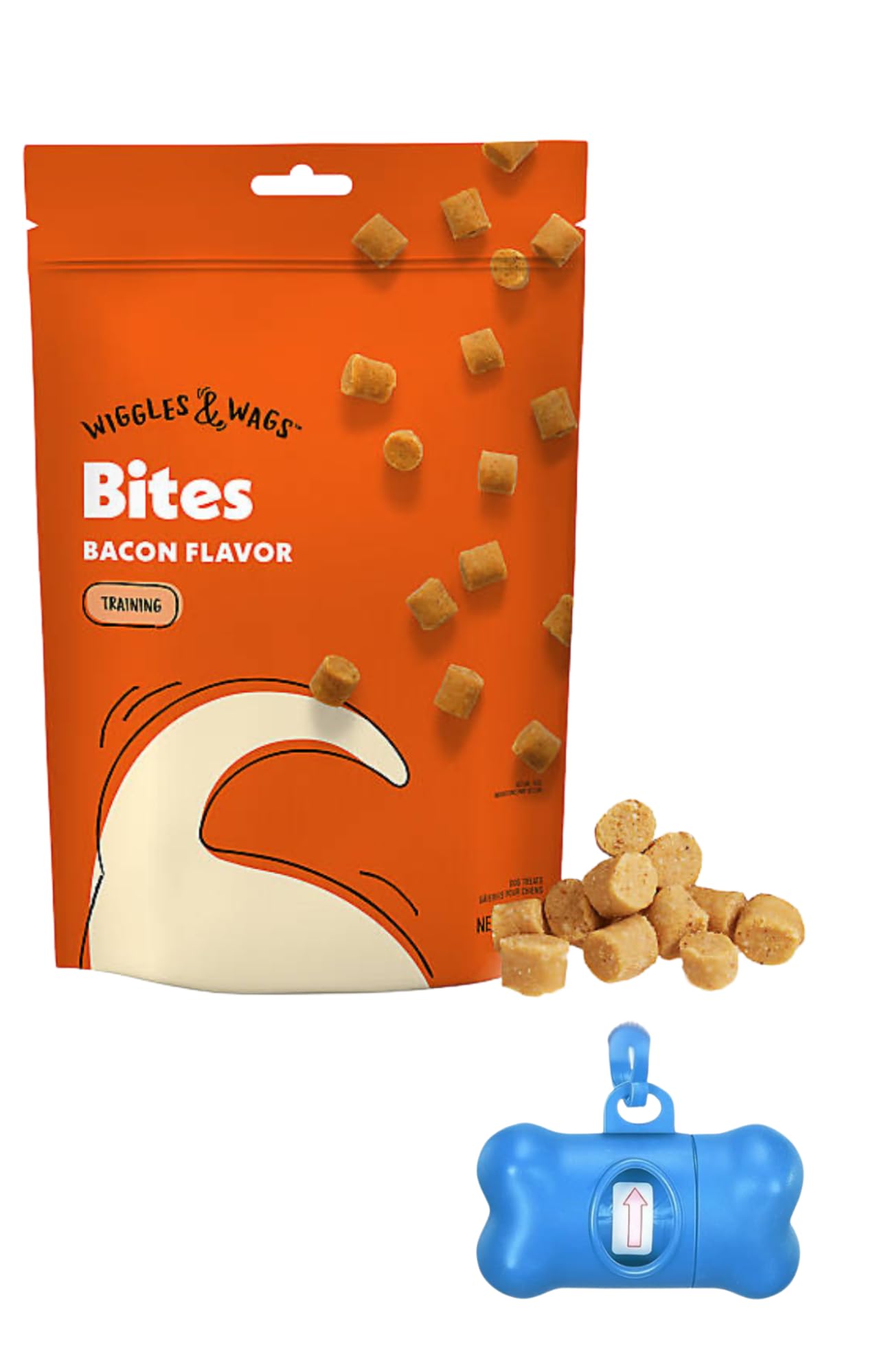Wiggles & Wags Bacon Flavor Training Bites Dog Treats, 16 oz, with Free Bone Dispenser & Roll