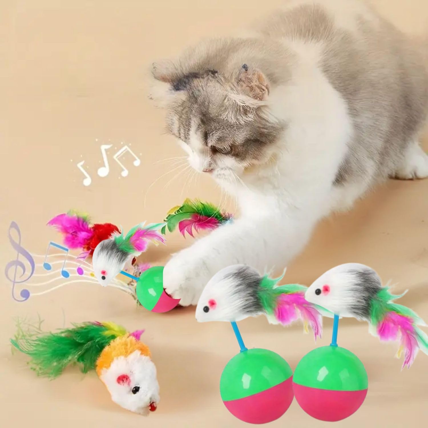 Vayinato 2 Pcs MouseShaped Wobbly Tumbler Ball For Cats To Play & Relieve Boredom  Durable Plastic Exercise And Entertainment 