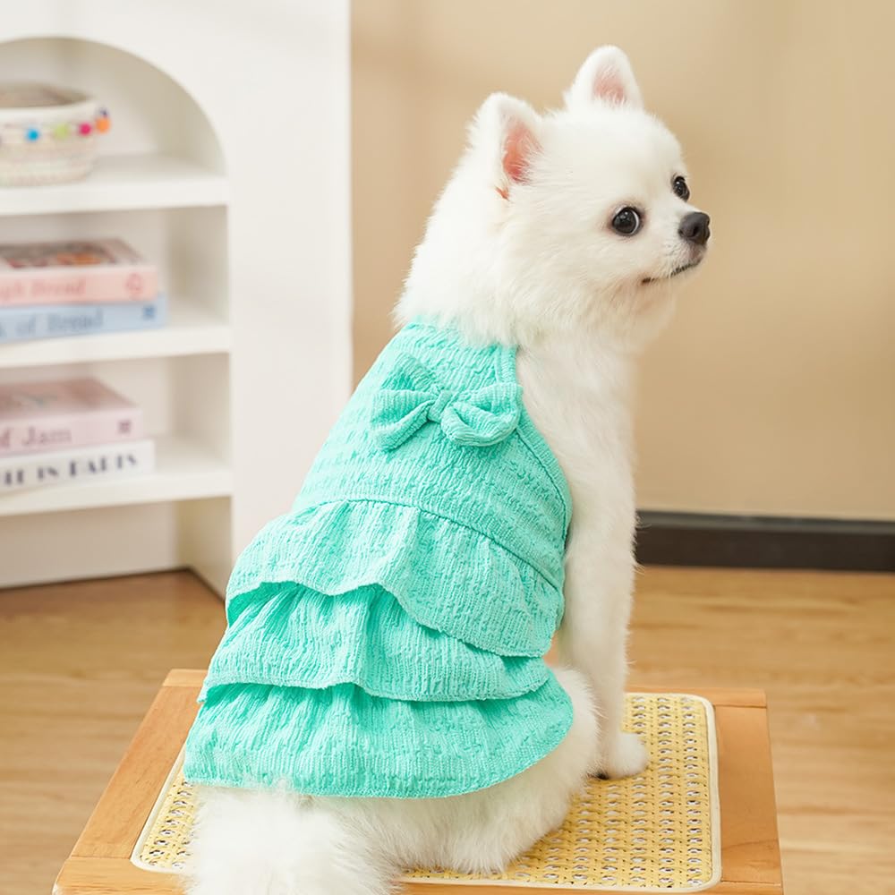 2 Pack Dog Dresses For Small Dogs Girl,Green Pink Girl Dog Clothes Sleeveless With Bow Decor, Cute Summer Cat Dresses For Cats O