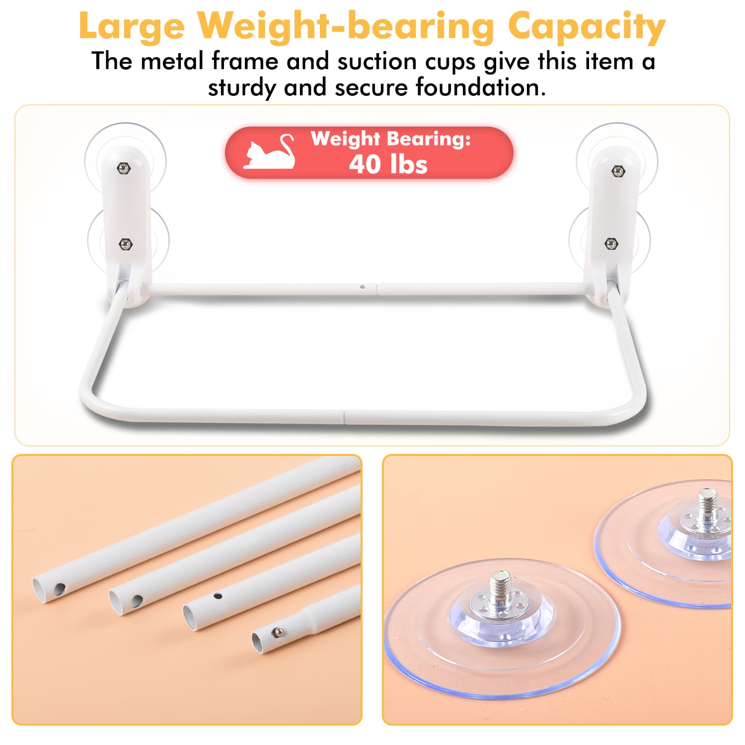 Zoratoo Cat Window Perch, Cordless Cat Hammock Window Seat With Cozy Pad Bed Cover For Indoor Cats, Durable Metal Frame Support