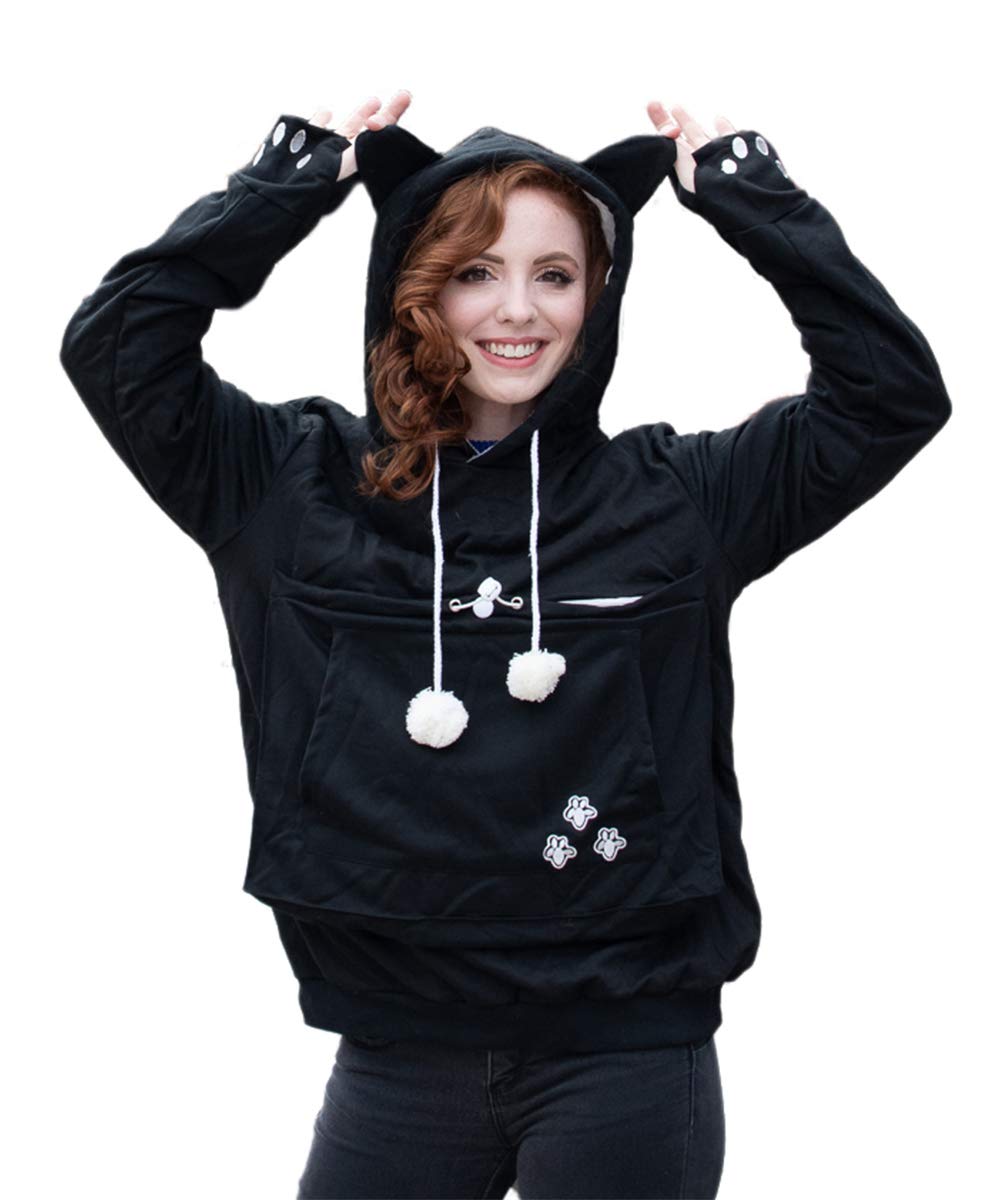 Alyc Unisex Hoodies Pet Holder Cat Dog Large Pouch Carriers Pullover With Cat Printing Sweatshirt (Black-Classic Version, M)