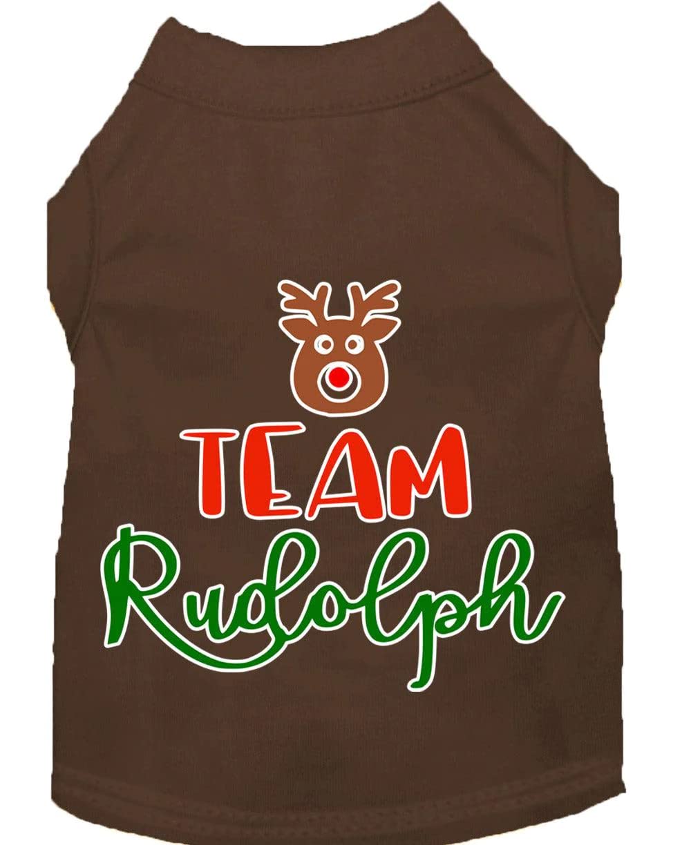 Christmas Pet Dog & Cat Shirt Screen Printed, &quot;Team Rudolph&quot; Brown SM (3-6 lbs.)