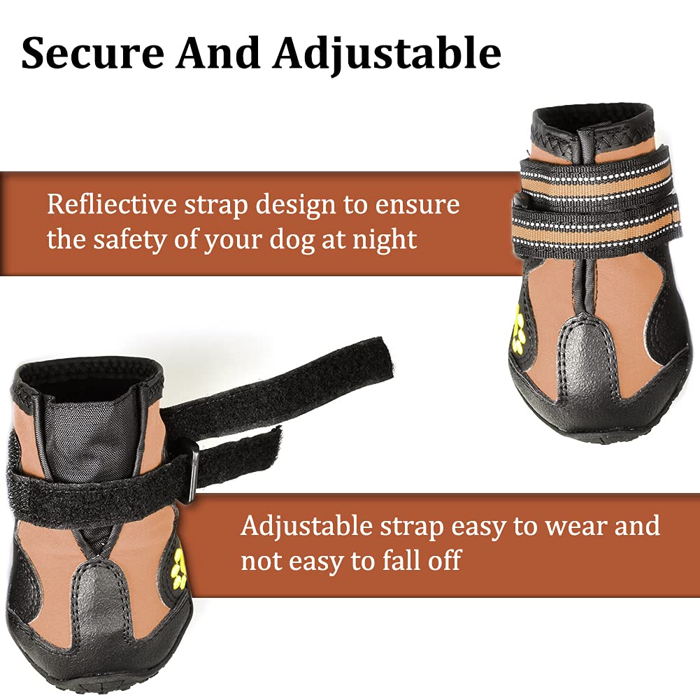 Covertsafe& Dog Boots For Dogs Non-Slip, Waterproof Dog Booties For Outdoor, Dog Shoes For Medium To Large Dogs 4Pcs With Rugged Sole Black-Brown