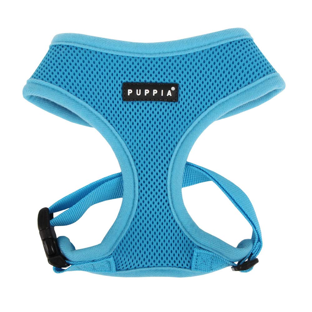 Puppia Soft Dog Harness No Choke Over-The-Head Triple Layered Breathable Mesh Adjustable Chest Belt And Quick-Release Buckle, Sky Blue, Small