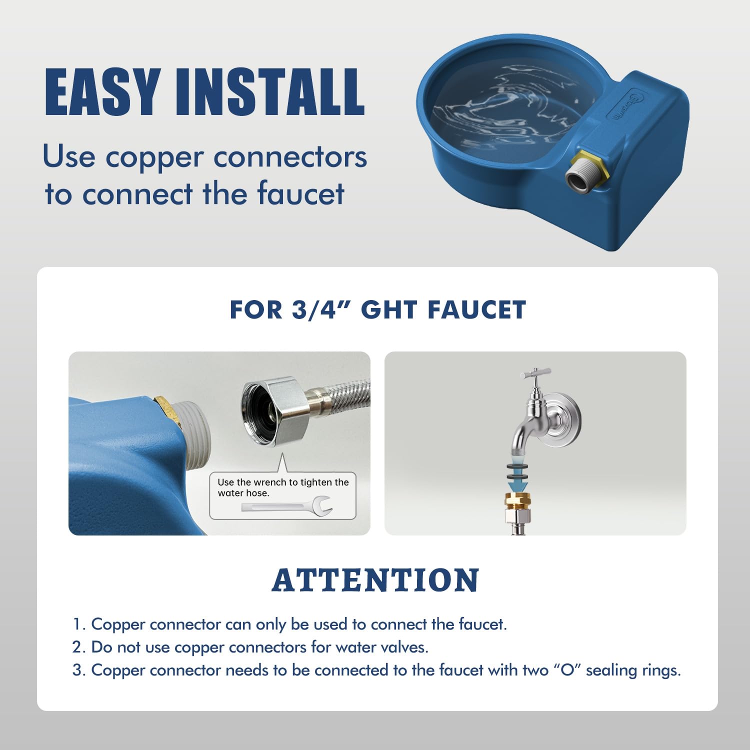 Automatic Dog Water Bowl Dispenser, Patented Automatic 2L Water Dispenser for Dogs, Chicken Waterer Bowl Fit 3/4GHT Faucet, Wa