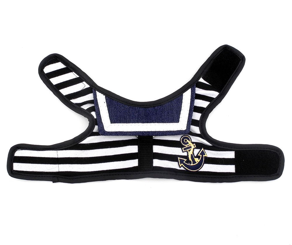 Smalllee_Lucky_Store Soft Mesh Sailor Harness For Cat And Small Dogs, Pet Navy Striped Walking Vest Puppy Padded Harnesses Leash Set Adjustable Black S