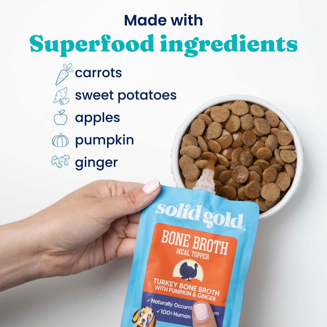 Solid Gold Turkey Bone Broth for Dogs - Grain Free Dog Food Topper Rich in Collagen and Superfoods - Nutrient Dense Dog Gravy To