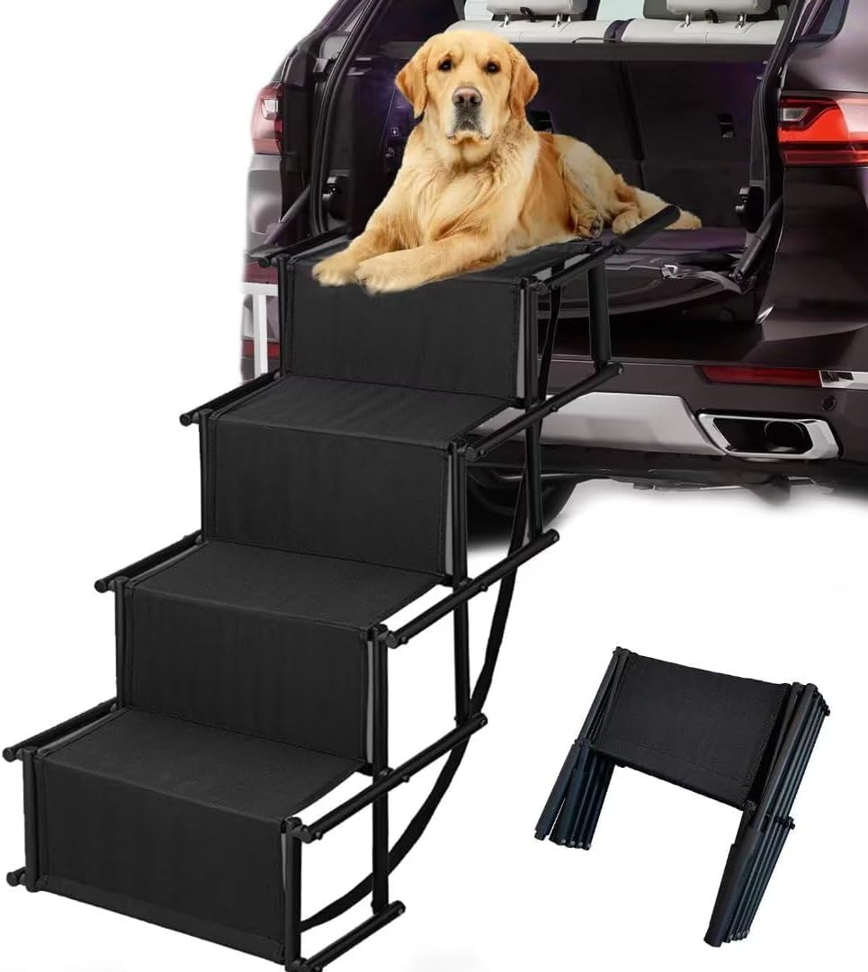XDGGCSY Foldable Dog Ramp Aluminum Frame 4 Steps Dogs Portable & Lightweight Pet Stairs Dog Stairs for Medium and Large Nonslip 