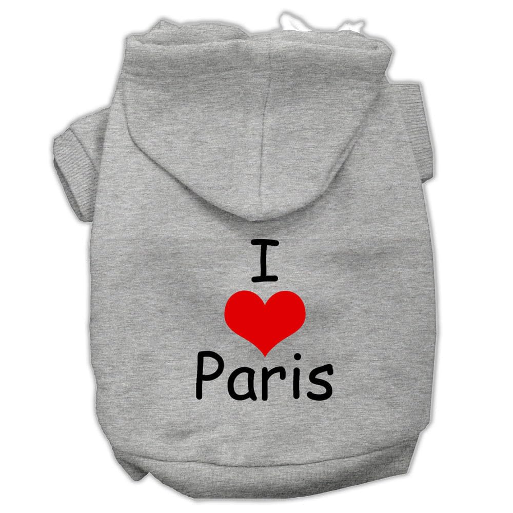 Pet, Dog & Cat Hoodie Screen Printed, I Love Paris Gray SM (3-6 lbs.)