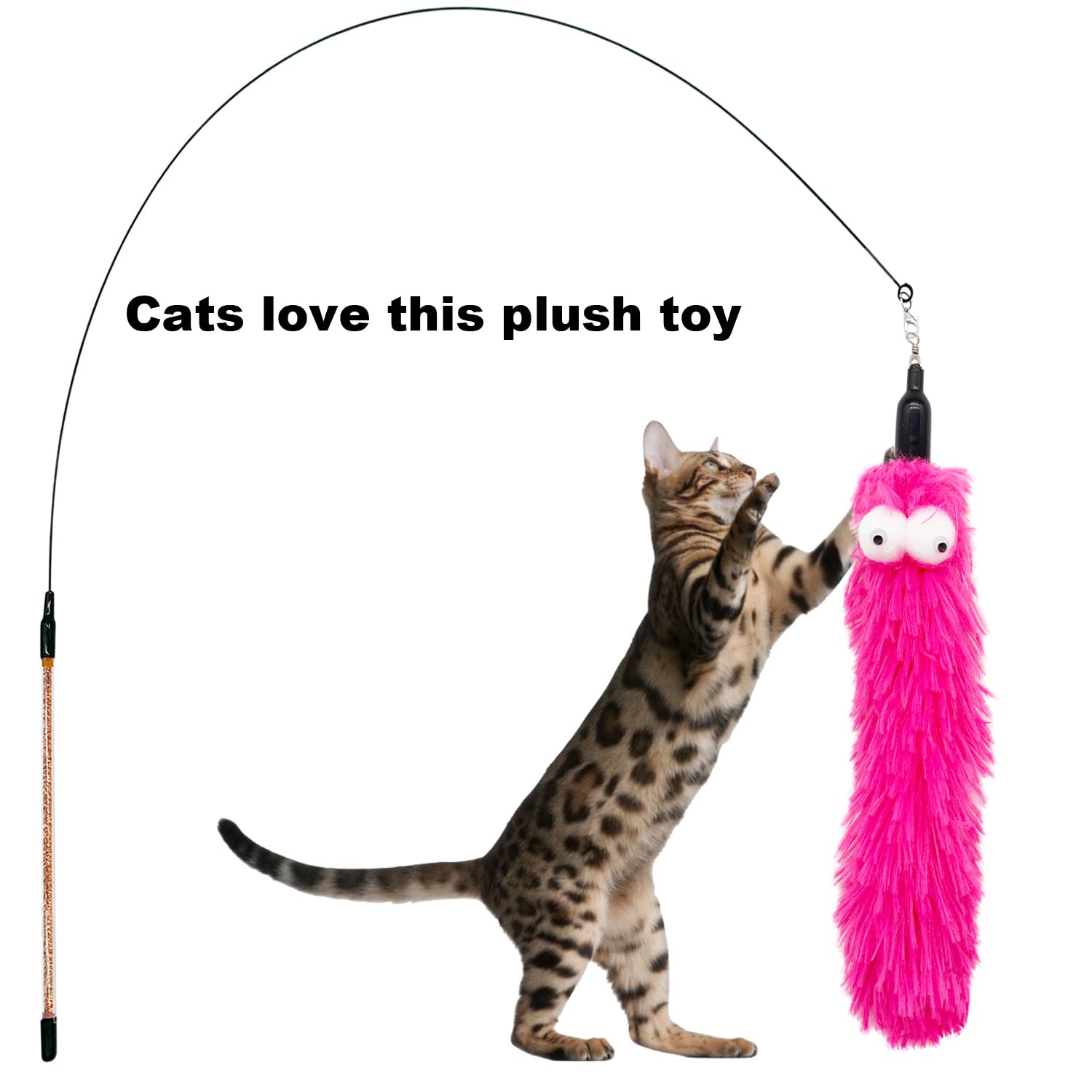 Cateness Cat Wand Feather Toys, 1 Pcs Elasticity Cat Toy Wand And 8 Pcs Worms Refills, Interactive Teaser Wand Toy For Indoor Ca