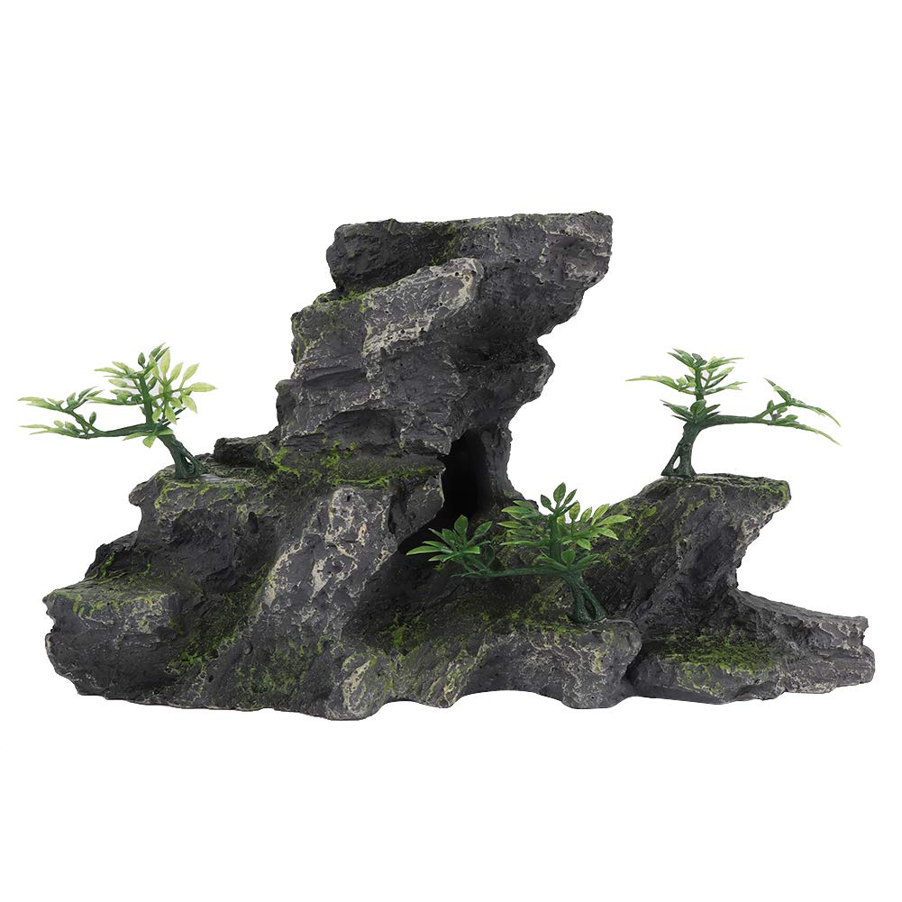 Zerodis Aquarium Ornaments Aquarium Mountain View Stone Ornament, Simulation Resin Rockery Moss Tree Rock Cave Landscape Artificial Aquarium Fish Decoration