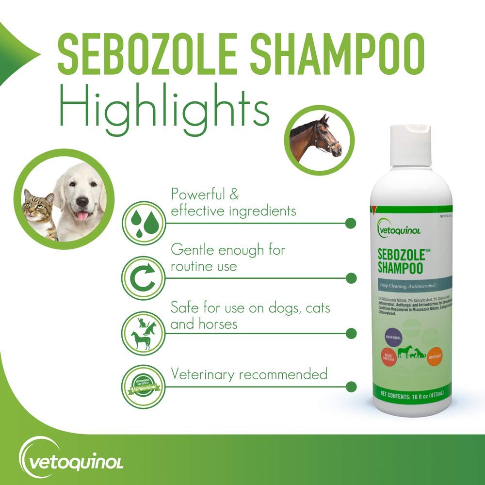 Vetoquinol Sebozole Pet Shampoo With Miconazole Nitrate 2% And Chloroxylenol 1%, 16Oz