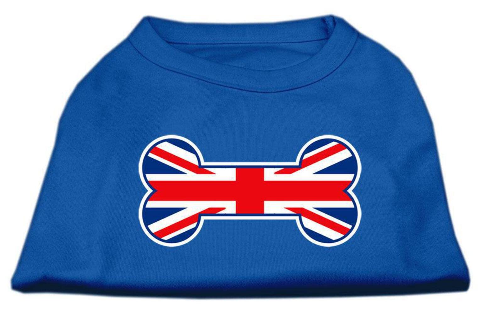 Pet Dog & Cat Shirt Screen Printed, 'Bone Shaped United Kingdom Flag' Blue Sm (3-6 Lbs.)