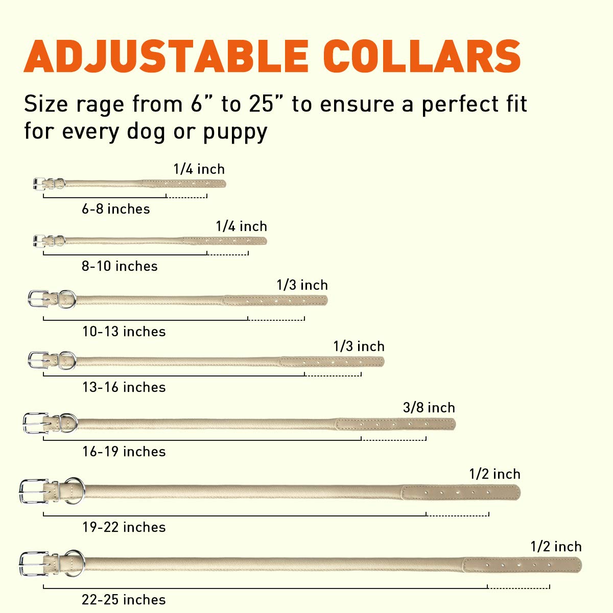 Dogline Rolled Leather Dog Collar - For Small, Medium And Large Breeds - Soft And Padded Round Luxury Design 1/2-Inch Wide Soft