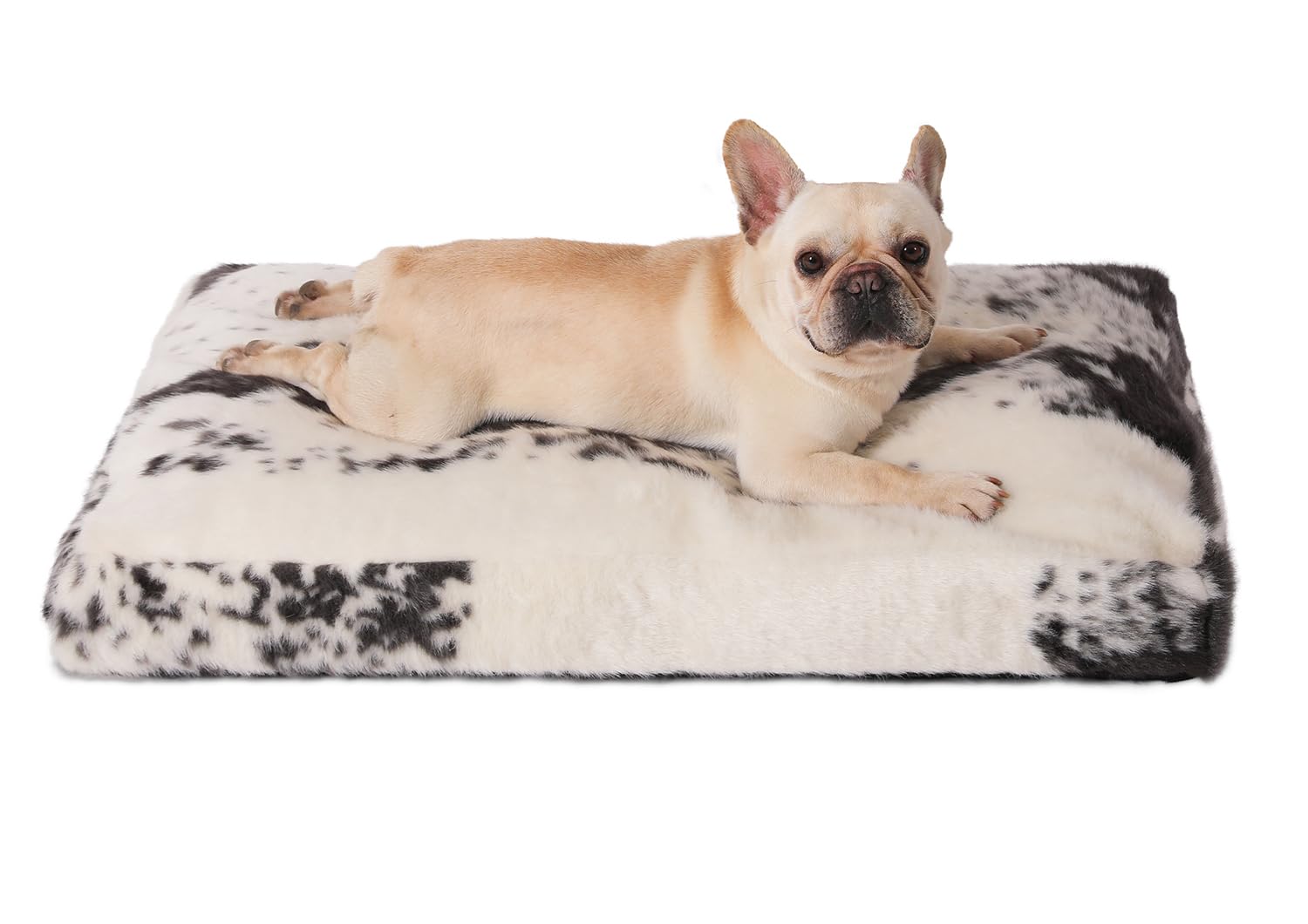 Bedfolks Plush Waterproof Dog Crate Bed - Removable Washable Cover, Faux Fur, 29''X21'', Black-White Cowhide
