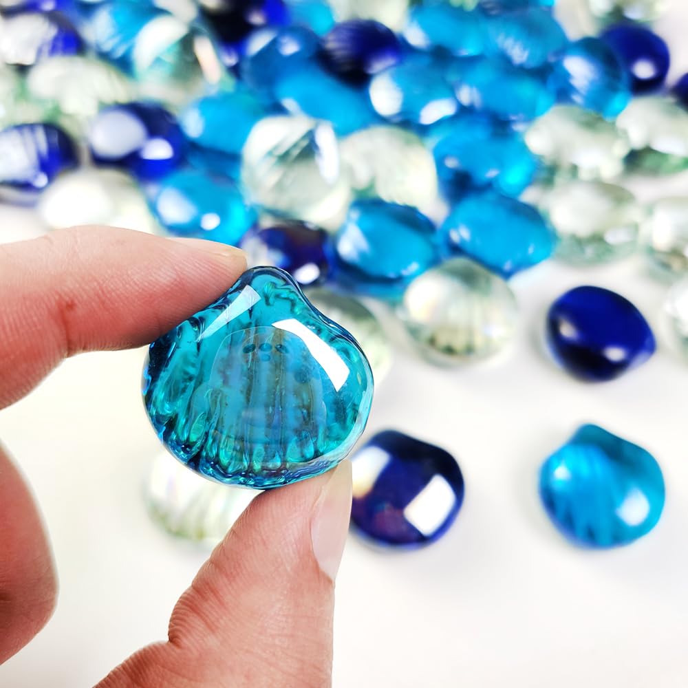 HappyFiller 2 LB Glass Sea Shell Marbles Stones Vase Filler Gems Aquarium Fish Tank Pebbles,Tabletop Fountain Decor,Beach Theme