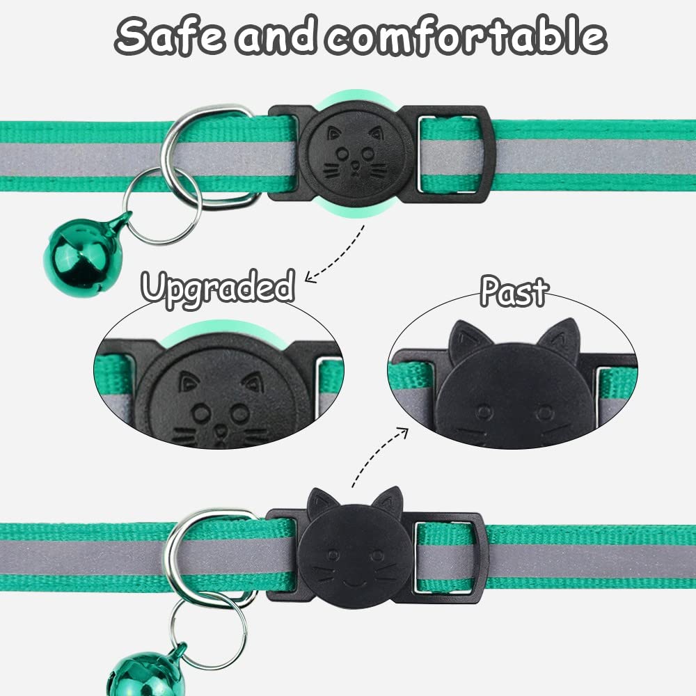 Taglory Reflective Cat Collars Breakaway With Bell, 2 Pack Girl Boy Pet Kitten Collar Adjustable 6-8 Inch, Turquoise