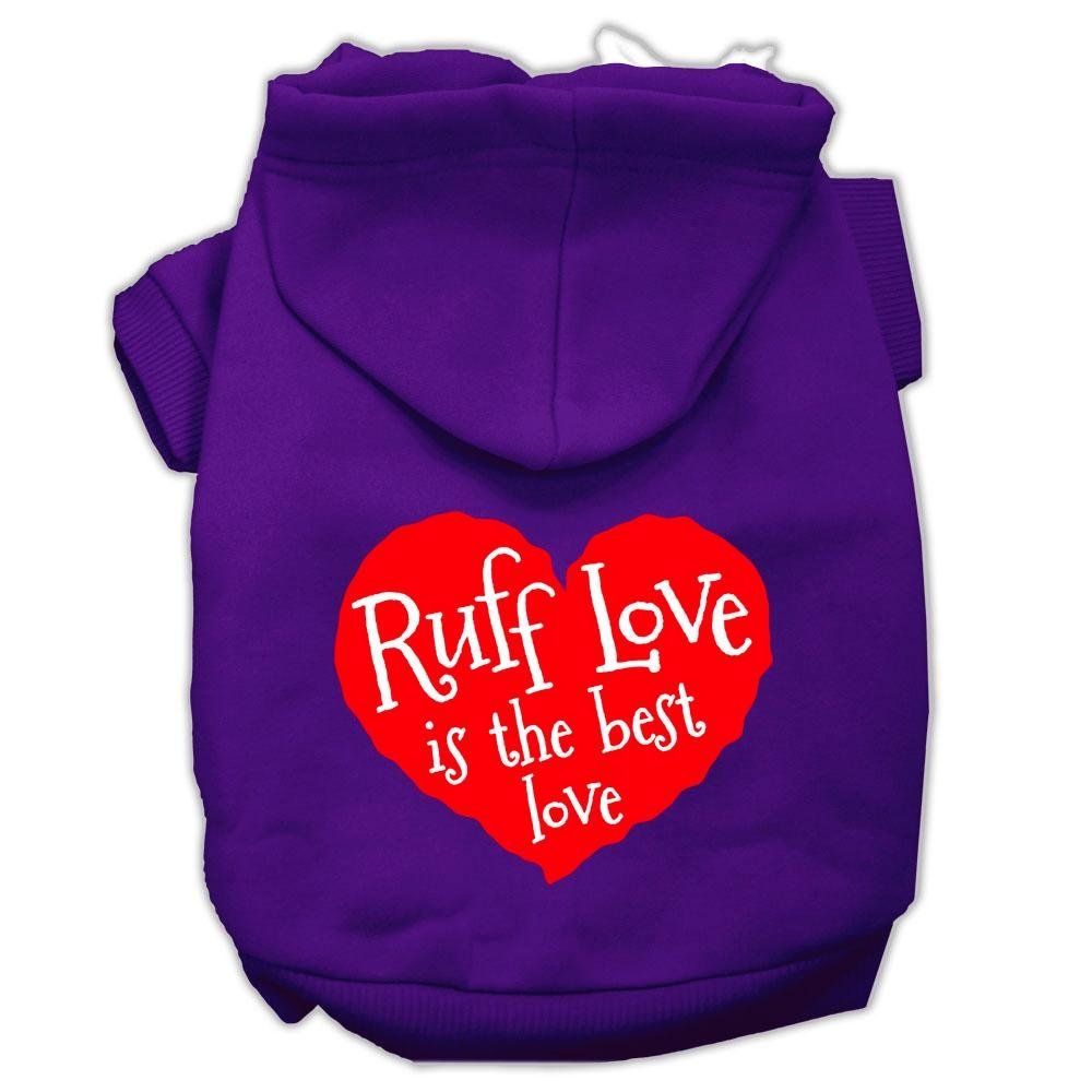 Pet Dog & Cat Hoodie Screen Printed, 'Ruff Love' Purple Lg (10-14 Lbs.)