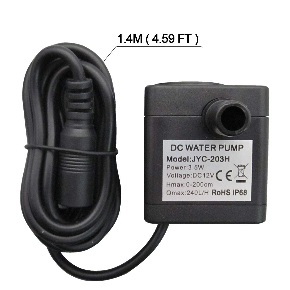 Senstree 52 Gph (200L/H, 3.5W) Submersible Water Pump, Dc 12V Ultra Quiet Fountain Pump, 4.9Ft High Lift Mini Brushless Pump Wit