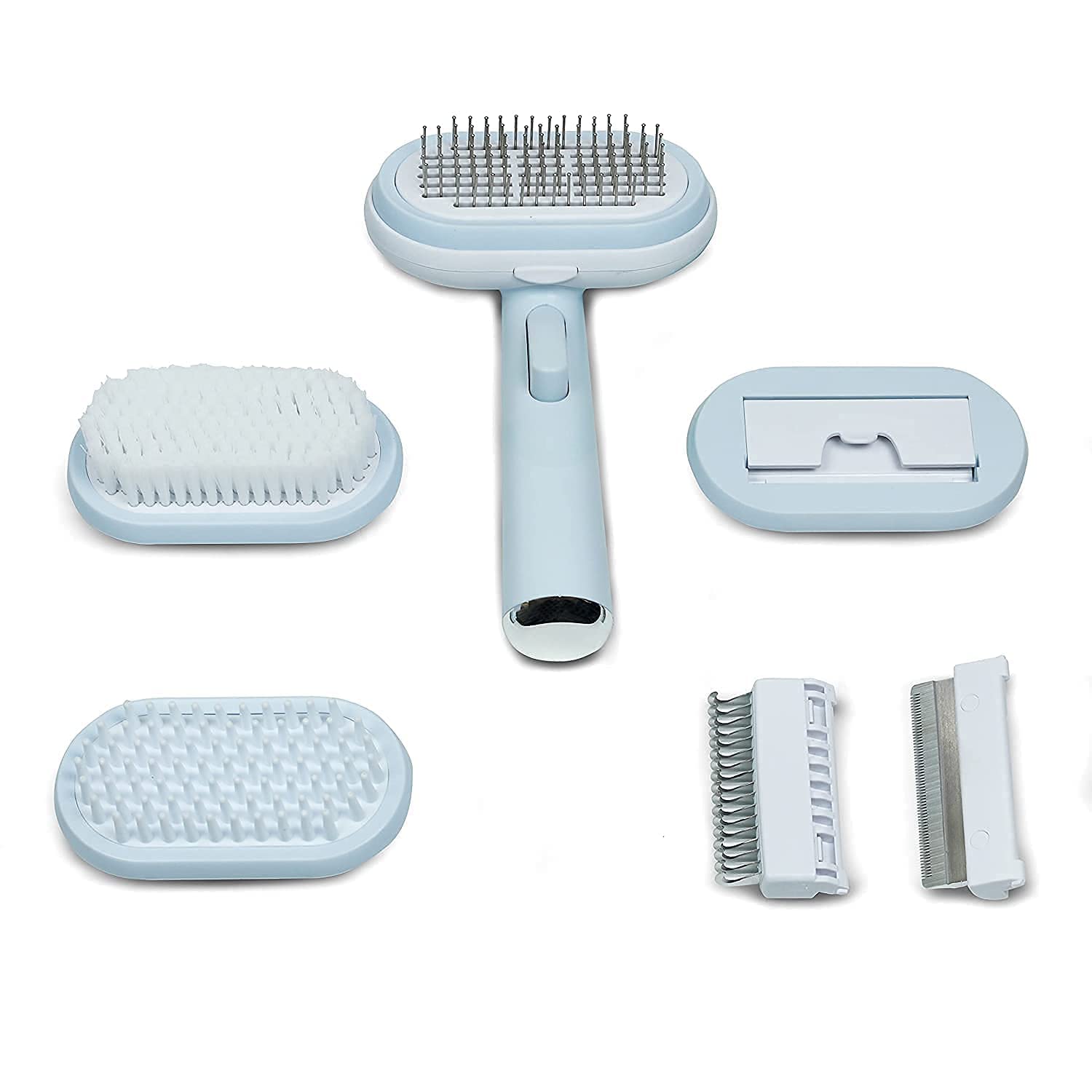 Dog Trust 5 In 1 Pet Grooming Kit Pin Brush, Bristle Brush, Dematting Comb, Deshedding Comb, Massage And Bath Brush For Dogs & C